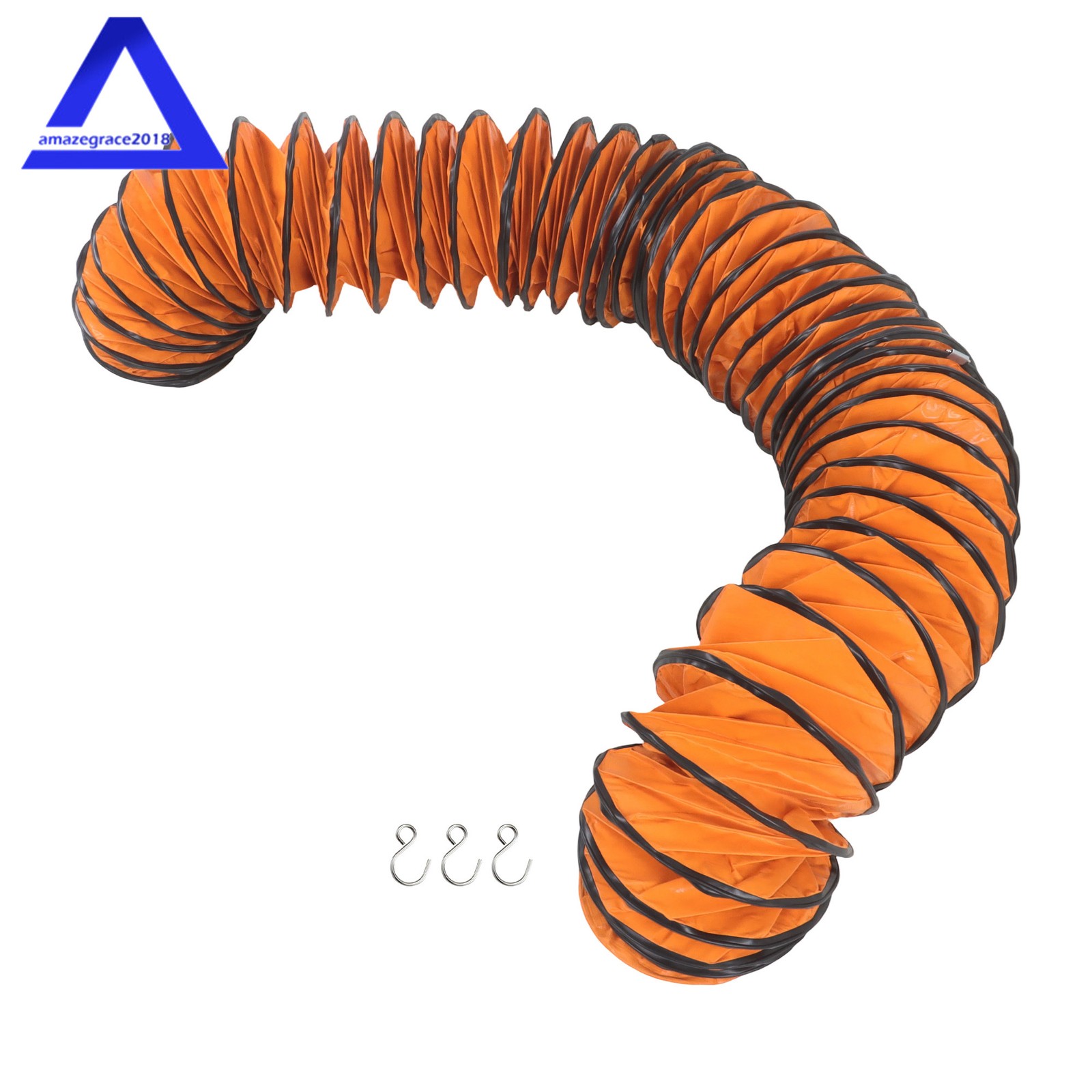 PVC Flexible Duct Hose for Utility Blower with S Hook & Steel Support 8″ × 25FT