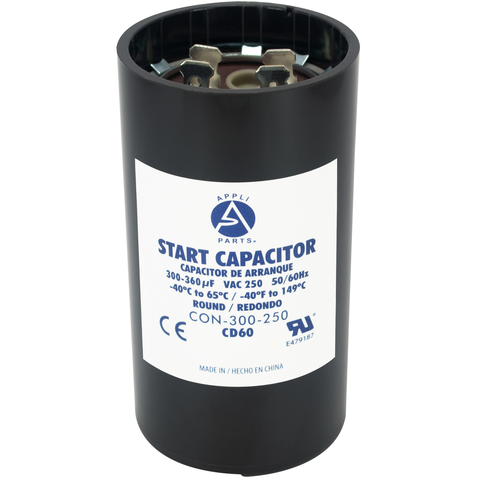 Appli Parts motor start capacitor 300-360 Mfd (microfarads) uF 250 VAC universal