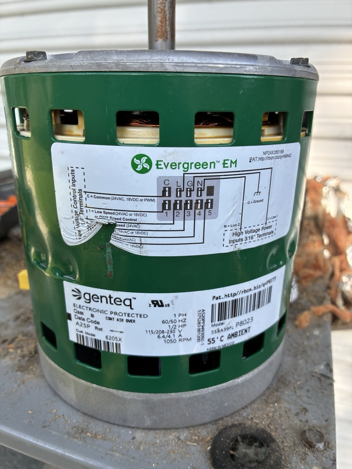 Genteq Evergreen EM 1-Phase HVAC Blower Motor 115/208-230V 1050RPM 6205X