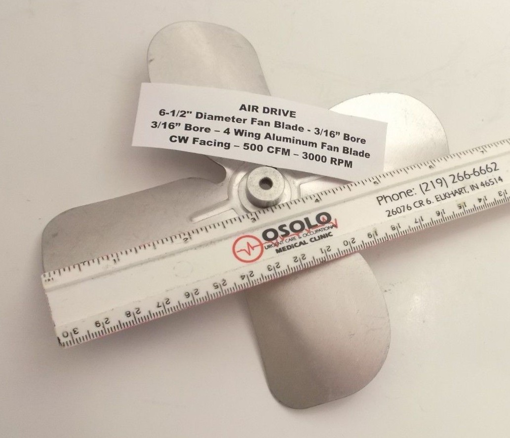 AIR DRIVE 6-1/2″ Diameter x 3/16″ Bore Fan Blade – 4 Wing Aluminum Fan Blade CW