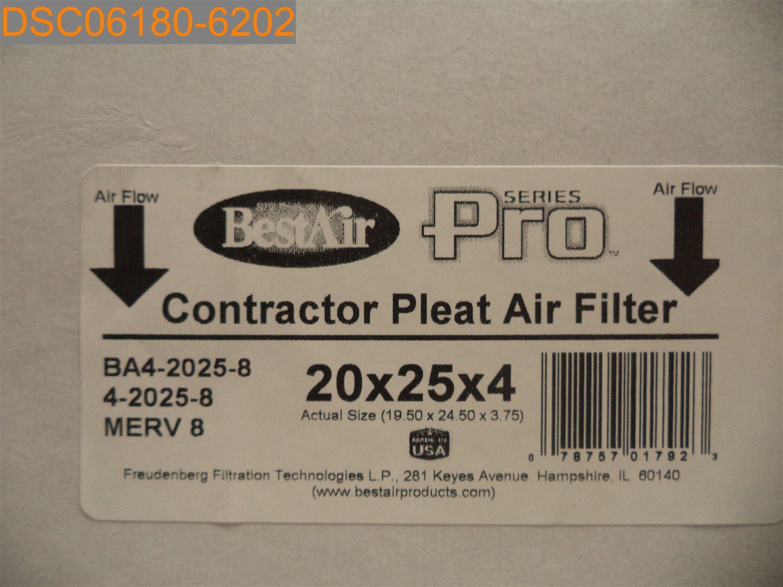 Qty=3: BestAir Pro Series 20″ x 25″ x 4″ Contractor Pleat Air Filters BA4-2025-8