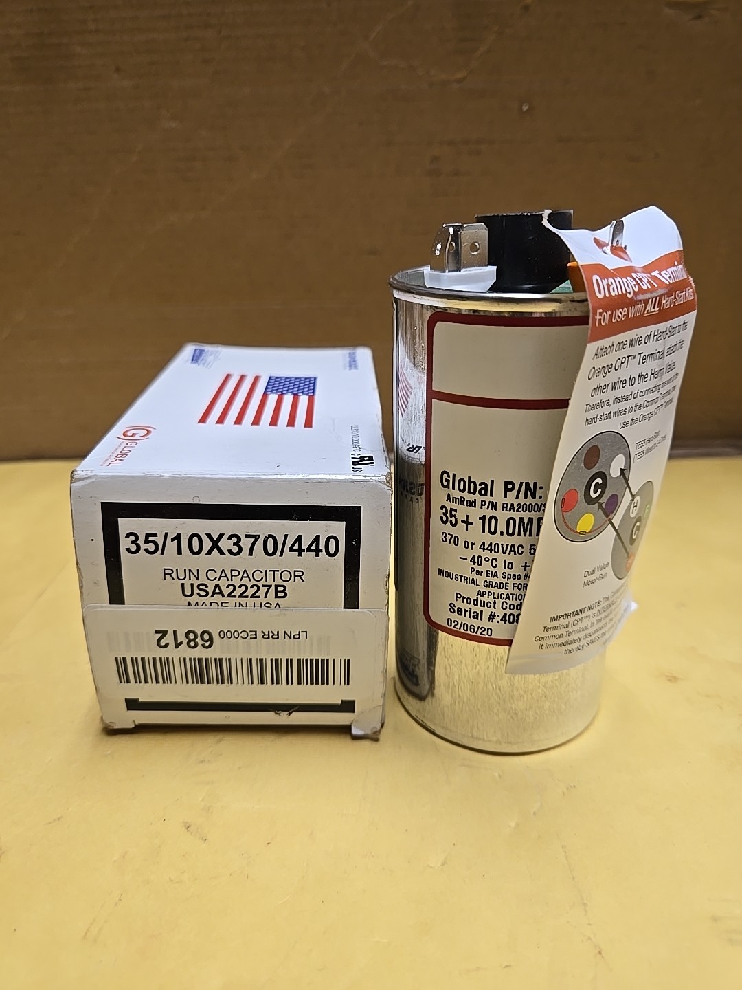 AmRad USA2227B Round Run Capacitor 35+10 uF MFD 370 / 440 Volt Made in USA