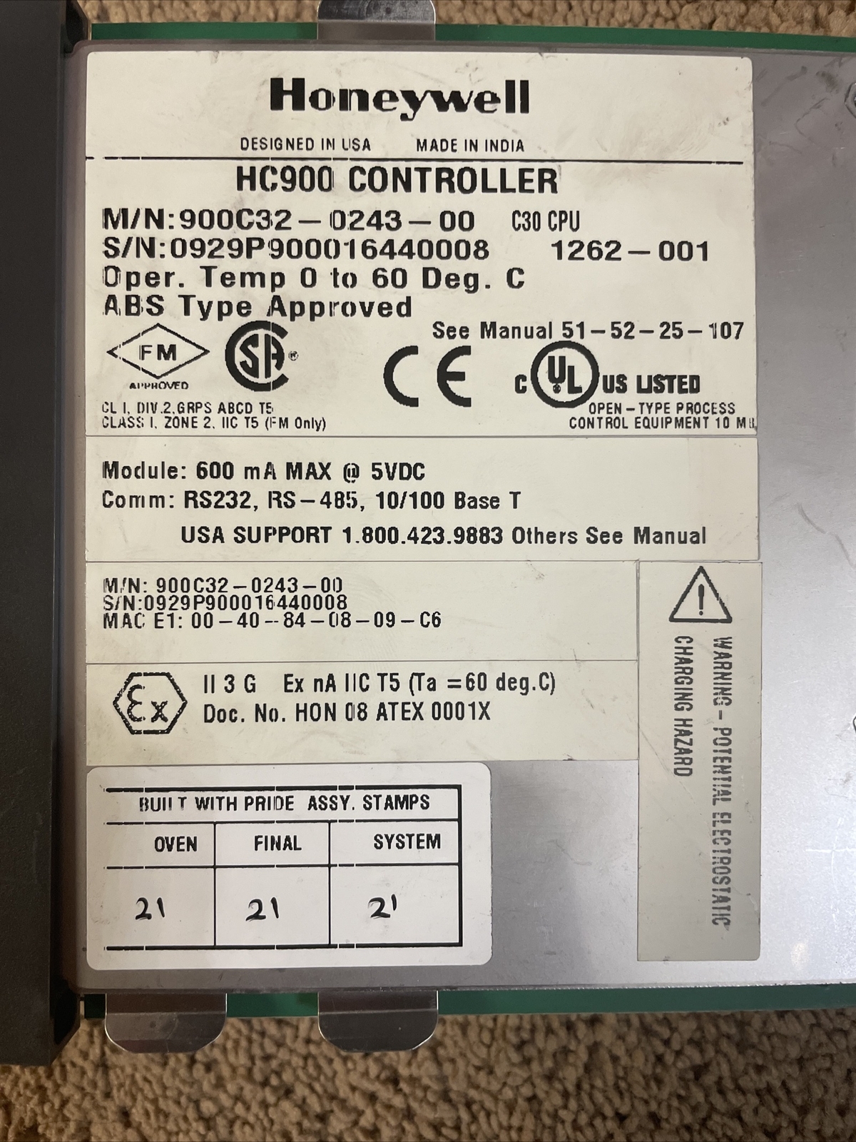 Refurbish HONEYWELL HC900 Controller, M/N: 900C32-0243-00