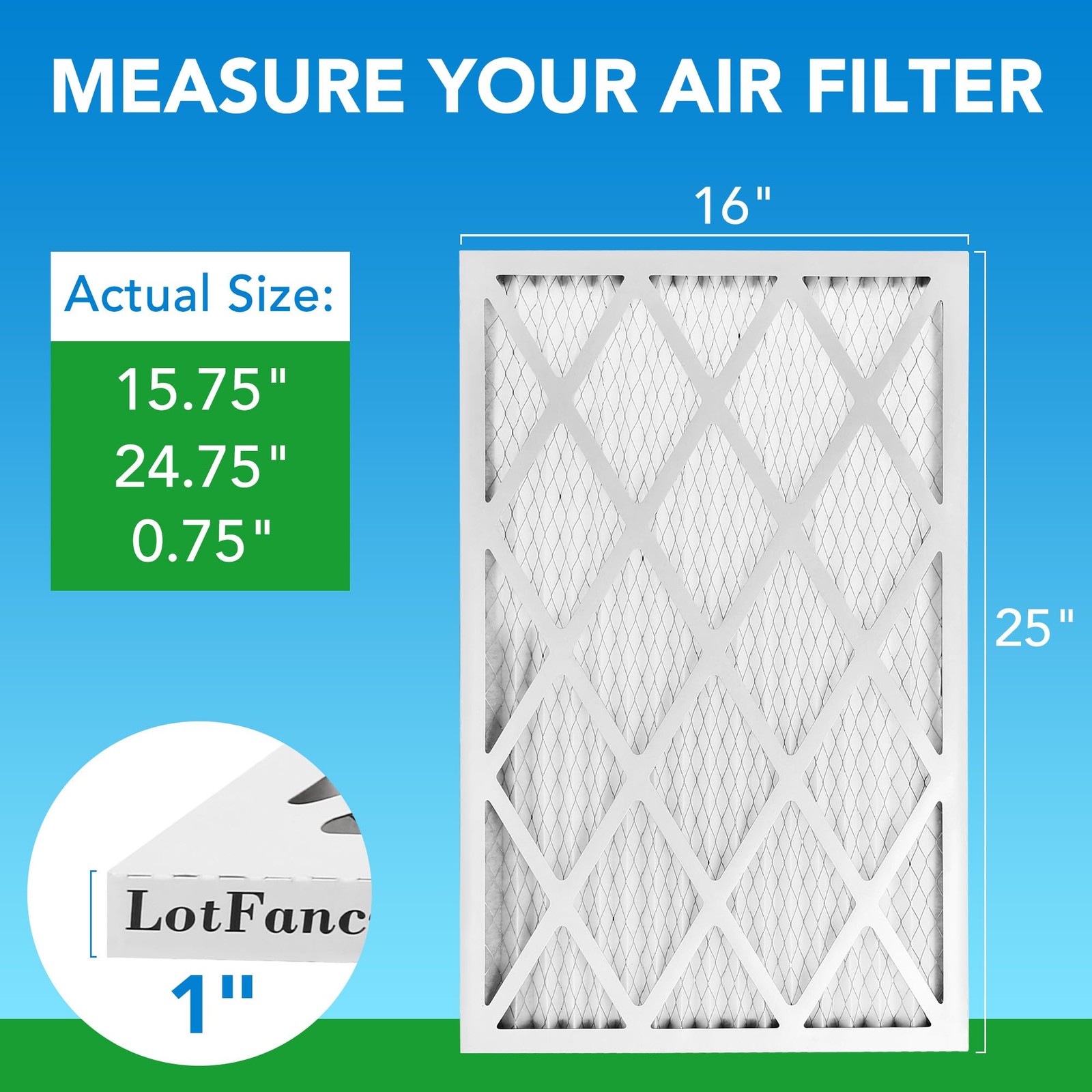 Lotfancy 16X25X1 Air Filter Merv 8 6-Pack Actual Size 15.75X24.75X0.75