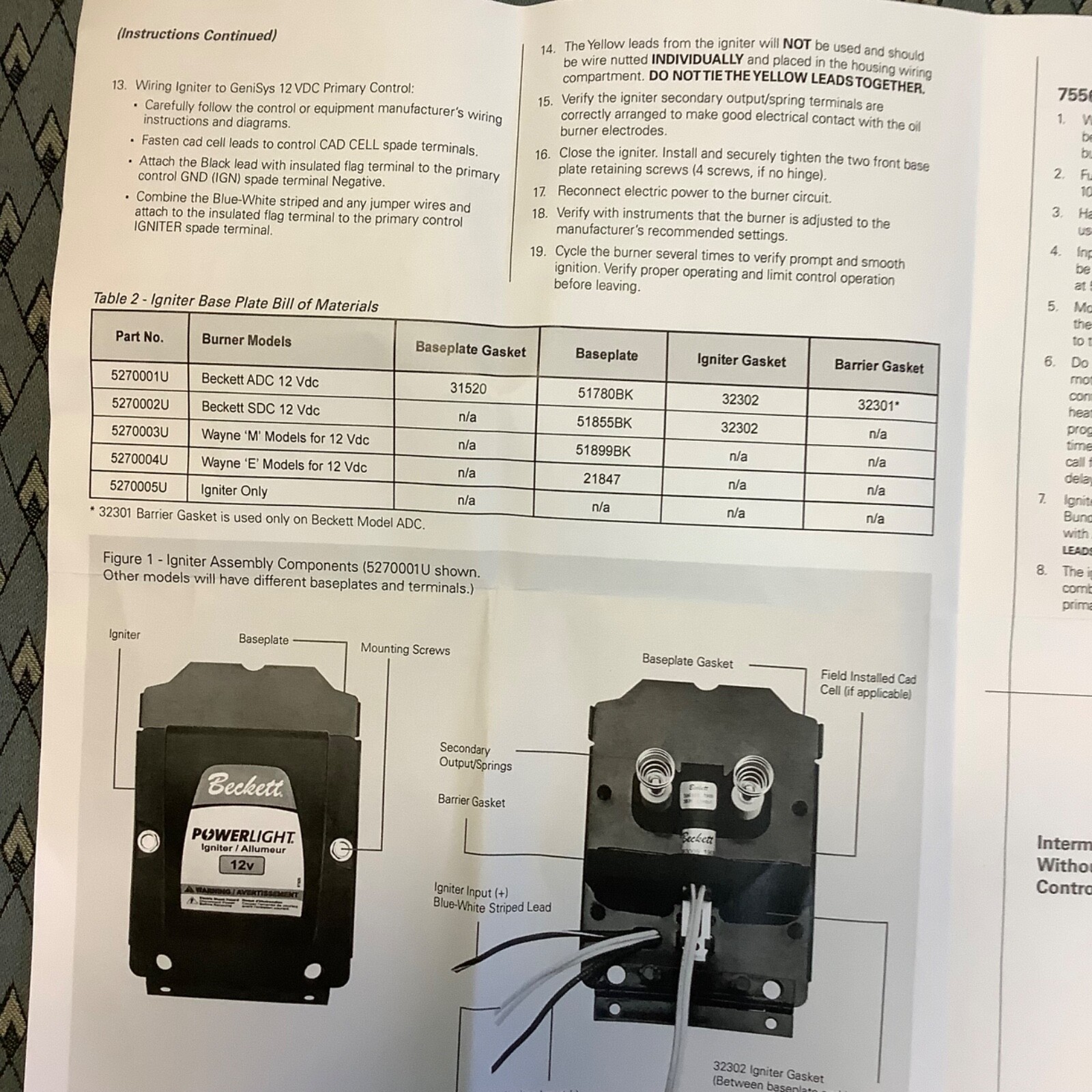 BECKETT 5218301U or 5270001U (new number) 12VDC IGNITOR FOR A DC OIL BURNER