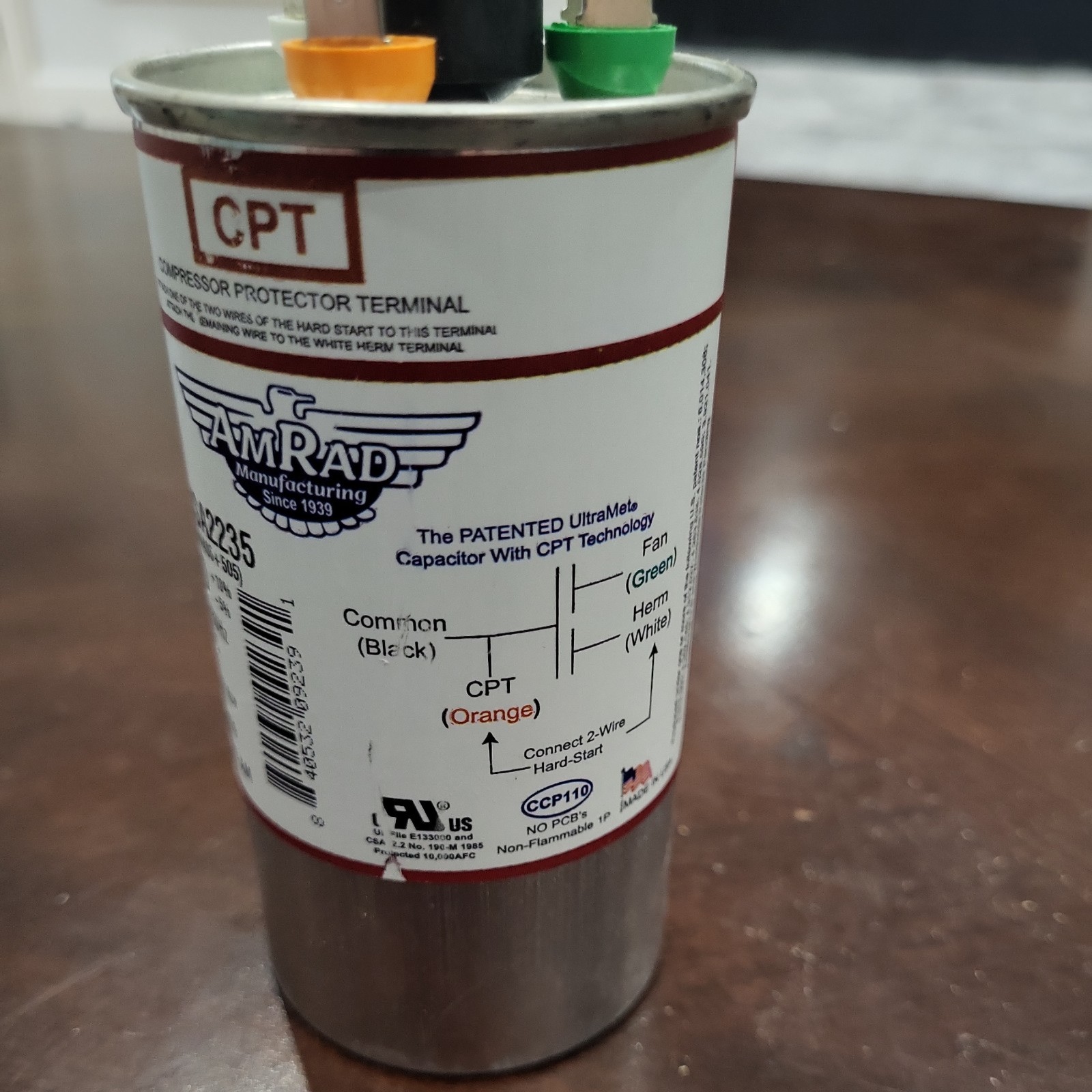 AmRad USA2235 Round Run Capacitor 40+5 uF MFD 370 / 440 Volt Made in USA
