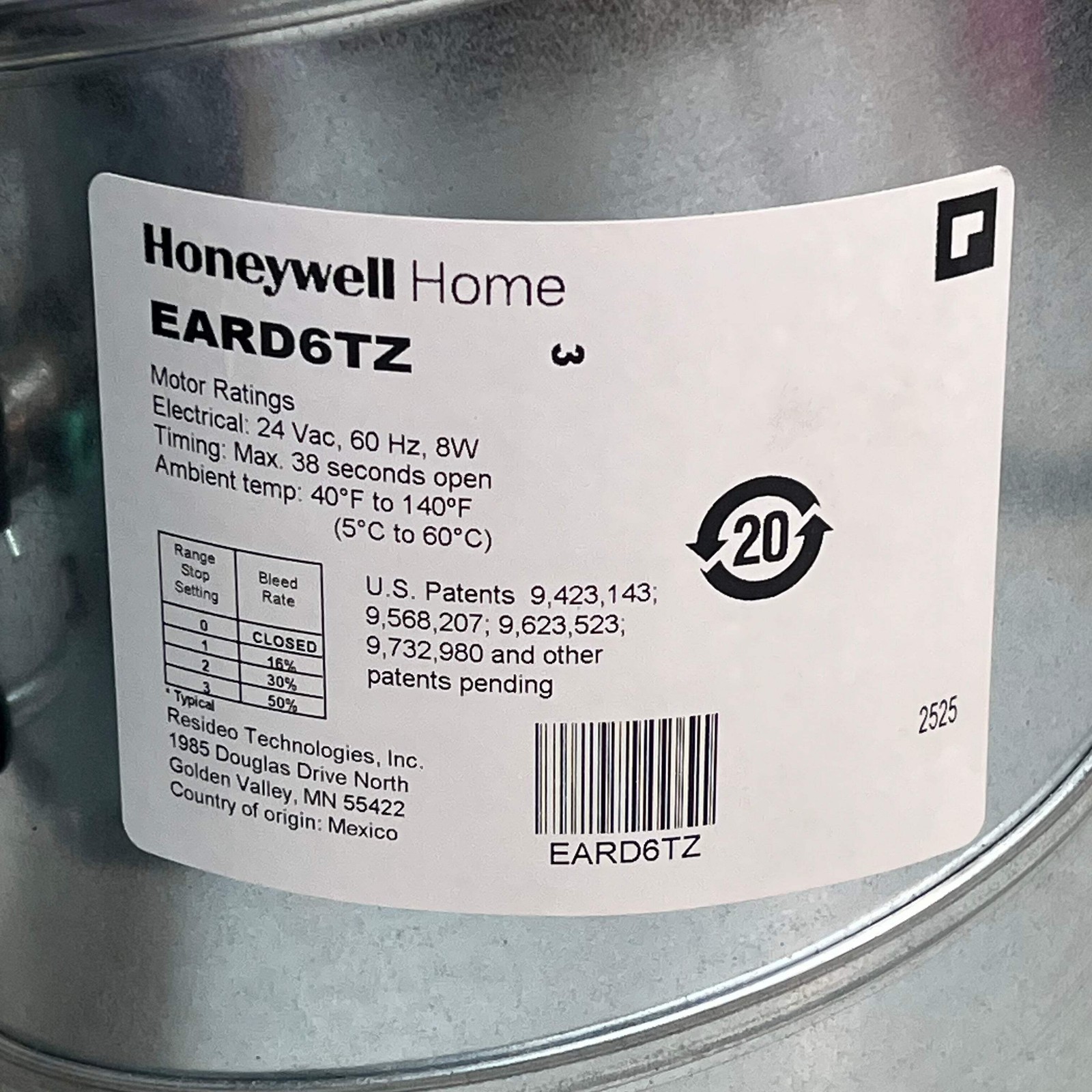 HONEYWELL Steel TrueZONE Motorized Fresh Air Damper 6″ 24V Chrome EARD6TZ