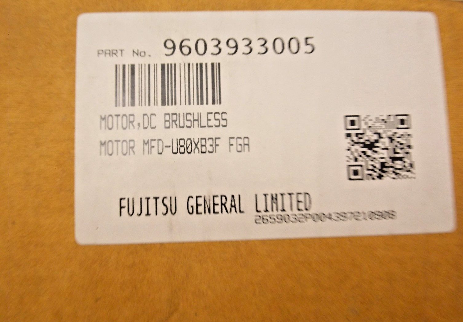 Fujitsu 9603933005 DC Brushless Motor MFD-U80XB3F FGA