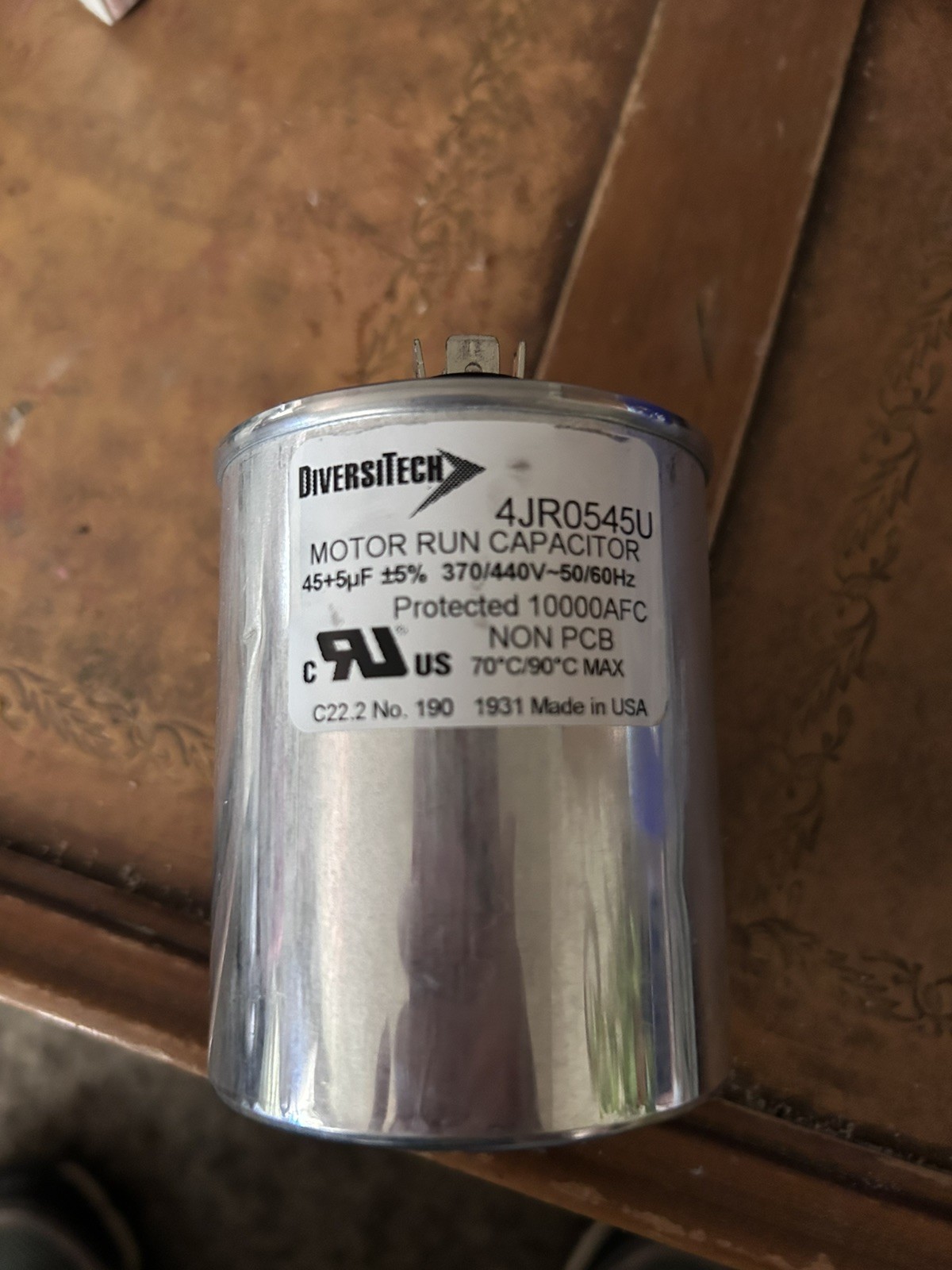 Diversitech 4JR0545U Round Motor Run Capacitor 45+5 uF, 370/440F 50/60Hz new