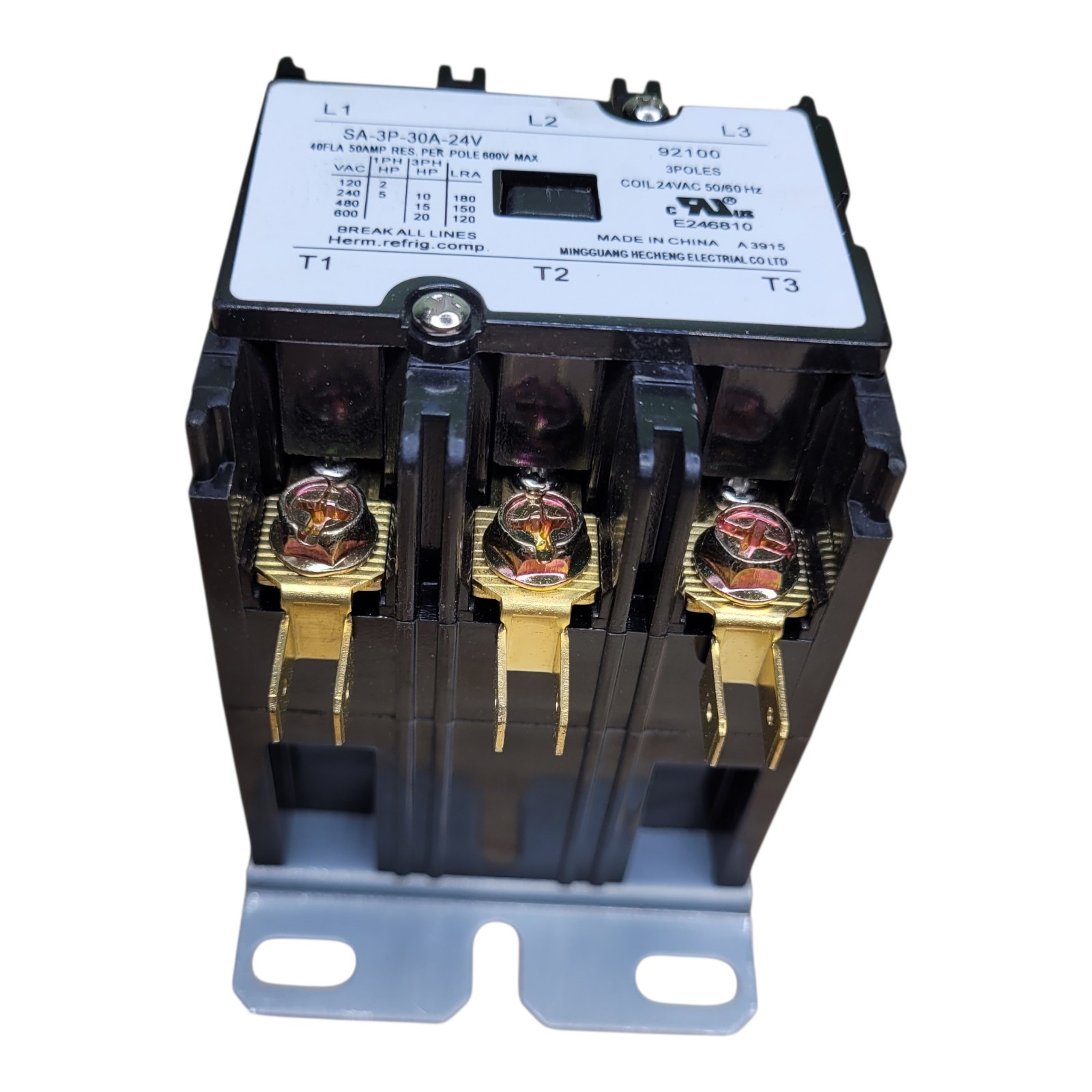 30A 3 Pole Contactor SA-3P-30A-24V 92100 Coil 24VAC 600V HVAC UL Listed