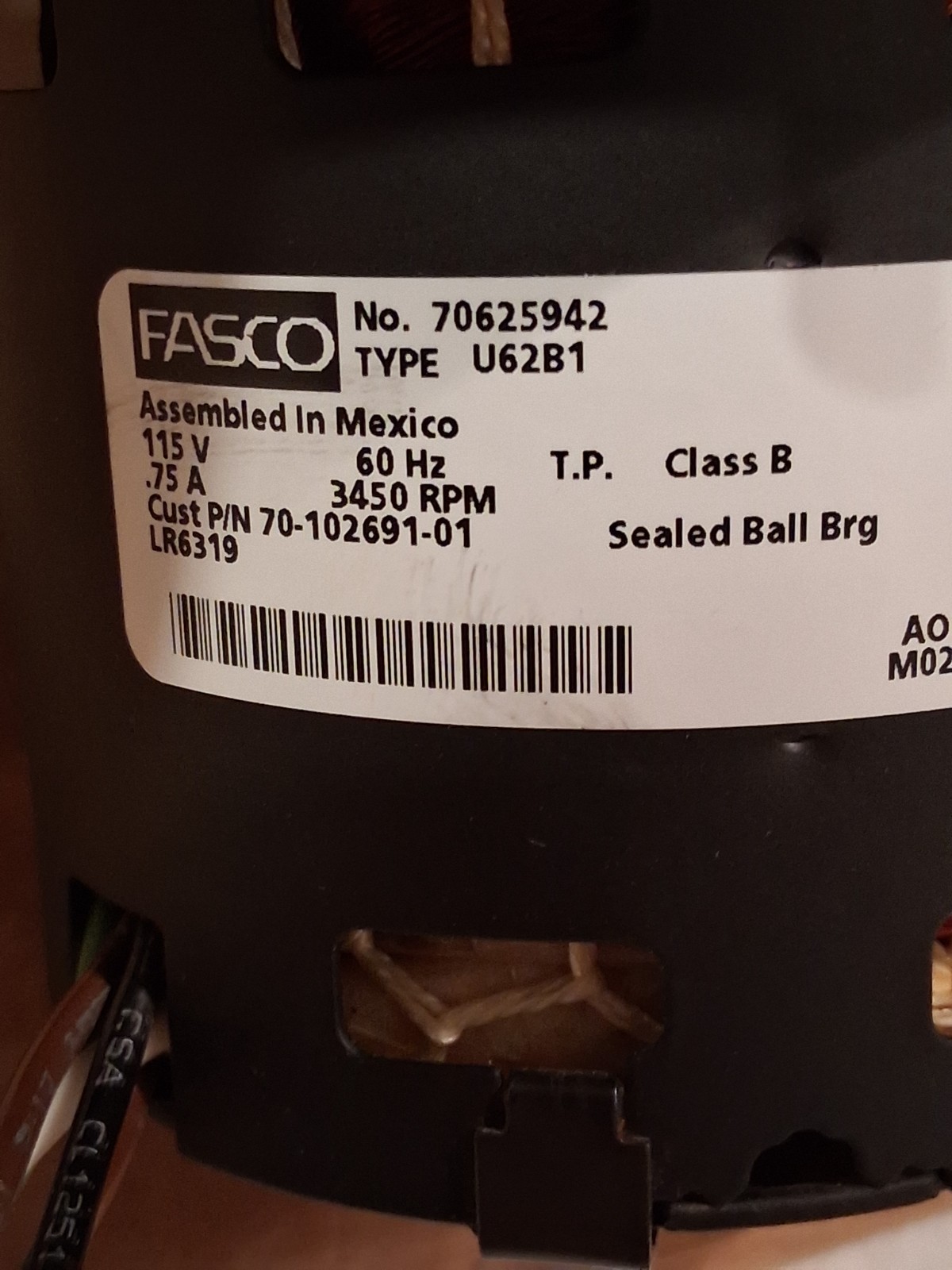 FASCO 70625942 Inducer Blower Motor 70-102691-01 115V 3450RPM