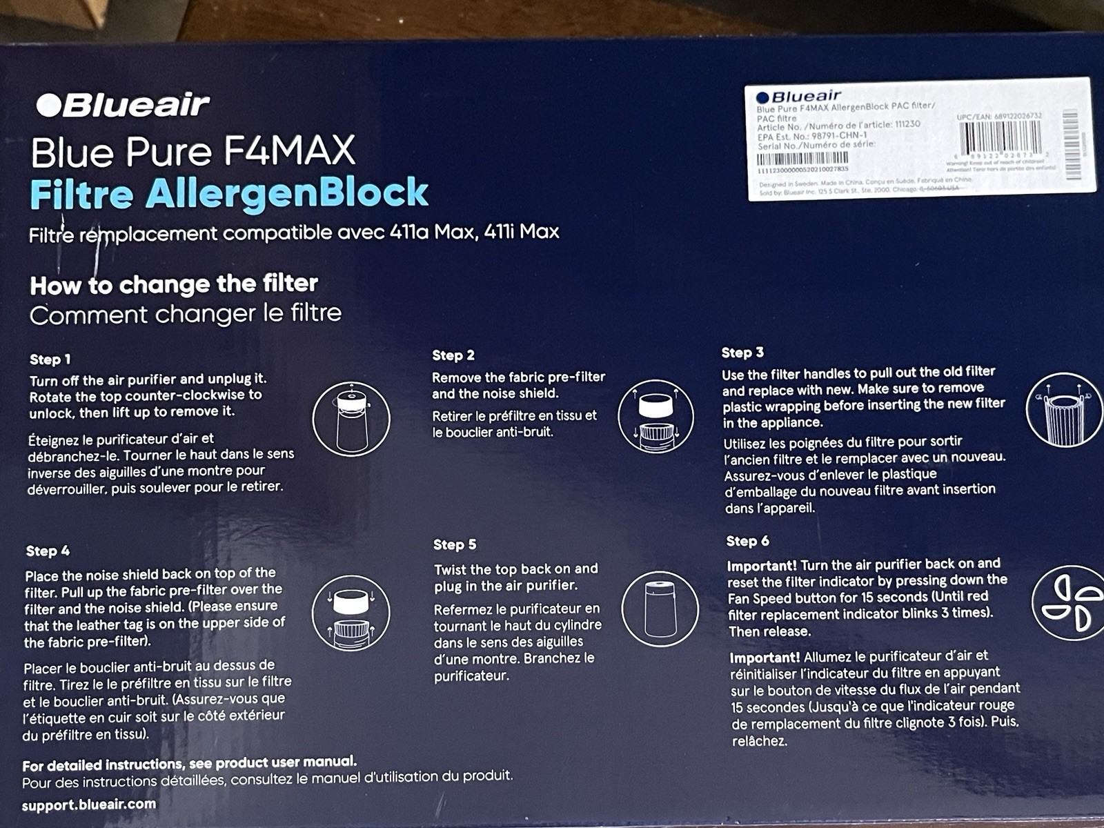 GENUINE BLUEAIR BLUE PURE F4MAX ALLERGENBLOCK FILTER 411A 411i NEW OPEN BOX