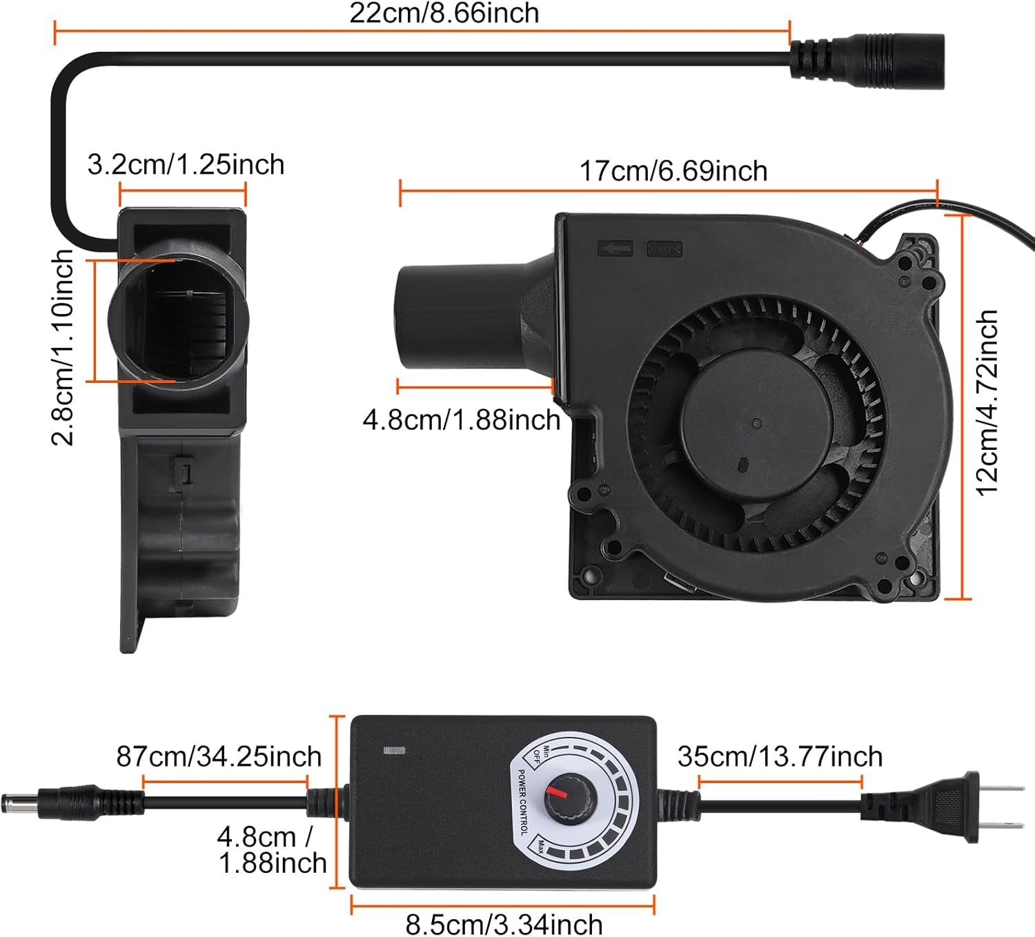 120mm BBQ Fan 12V 4.72in Blower Brushless with 110V/120V Variable Speed Controll