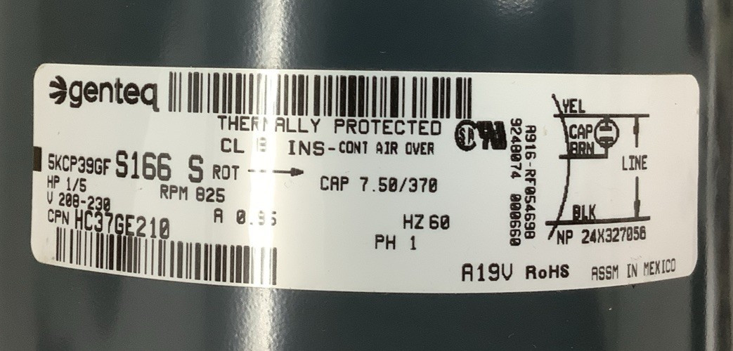 Genteq 5KCP39GFS166S 1/5HP 825RPM 208-230V AC Condenser Fan Motor (R107)