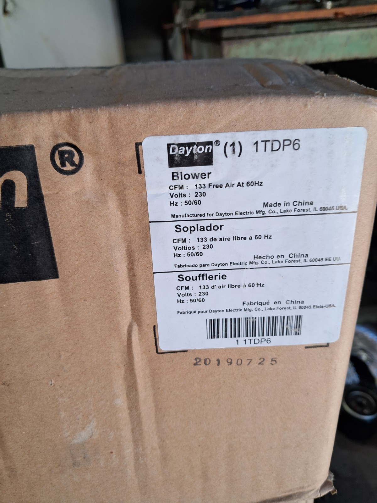 Dayton 1Tdt6 Rectangular Oem Blower, 1500/1085 Rpm, 1 Phase, Direct Drive,