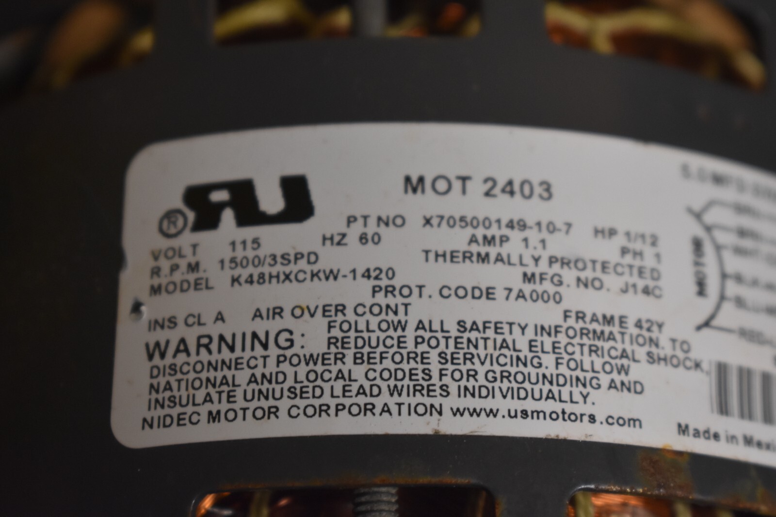 EMERSON K48HXCKW-1420 AC MOTOR 1/12HP 42Y 1500RPM 1PH 115V-AC 1/2IN SHAFT