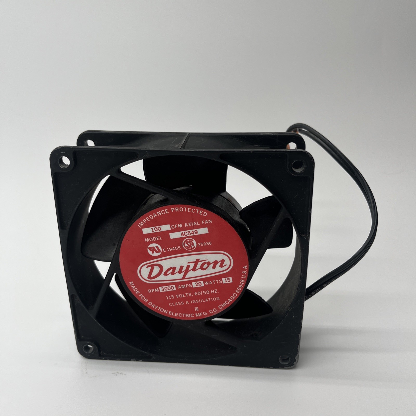 Dayton Axial Fan 4C549 15W .20 Amps 15 Watts 115V 60/50 Hz 3000 RPM USA VTG