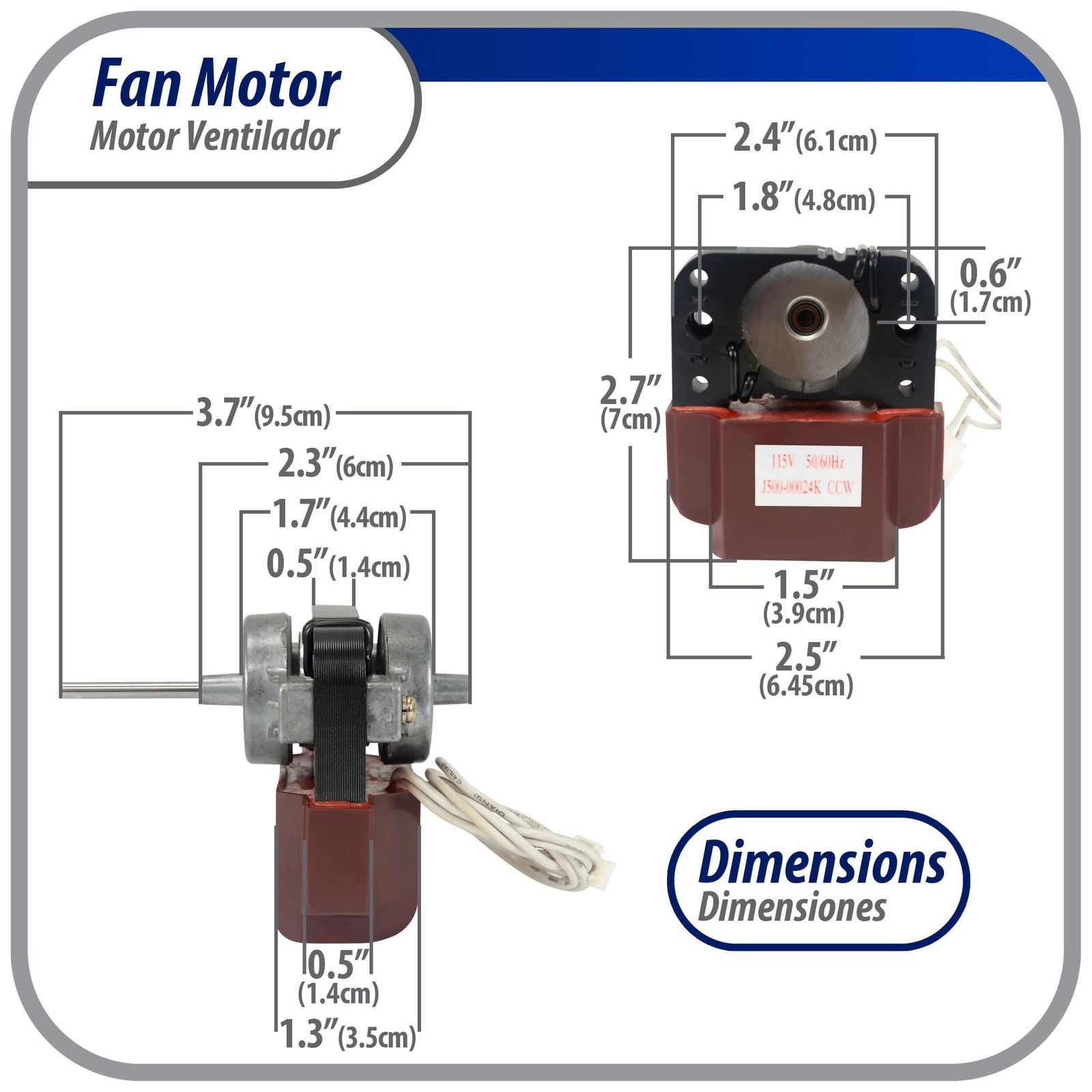 Appli Parts APFM-500 8 W Fan Motor, 110 V, 50/60 Hz, 0.16 A, 2800 rpm, CCW rotat