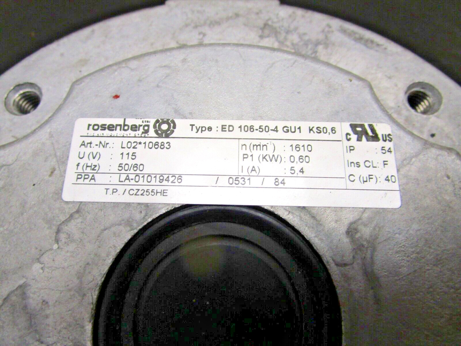 Rosenberg ED 106-50-4 GU1 KS0,6 Fan Motor Blower Assembly