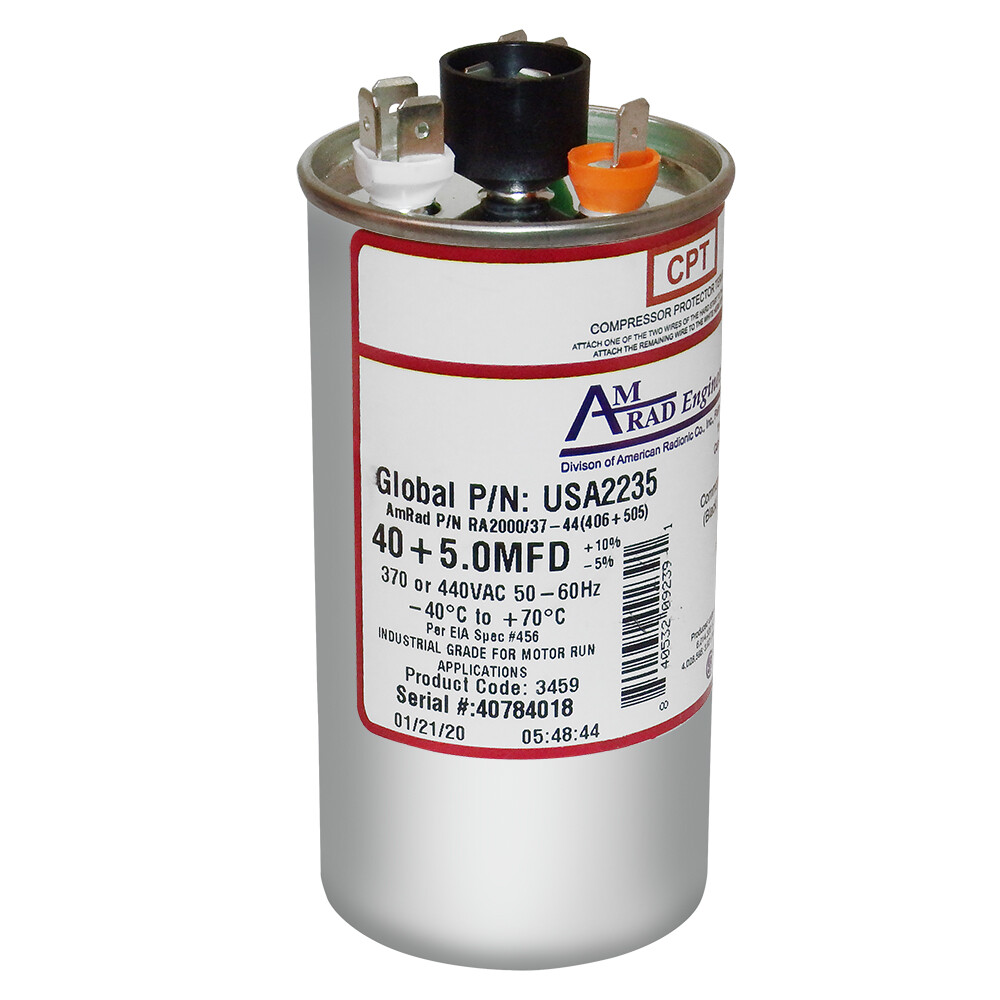 Goodman CAP050400440CT USA Replacement – 40 + 5 uf/Mfd 370/440 VAC AmRad Round