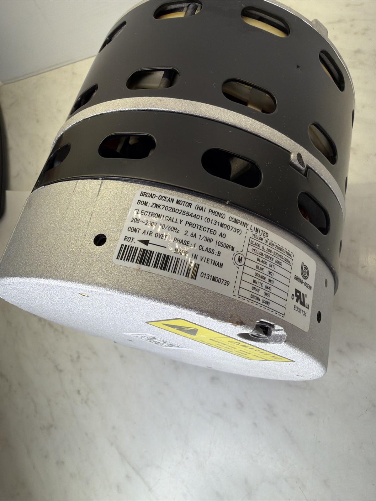 Broad-Ocean Blower Motor ZWK702B02554401, 1/3hp, KMSAH034004, 208/230v, 2.6A