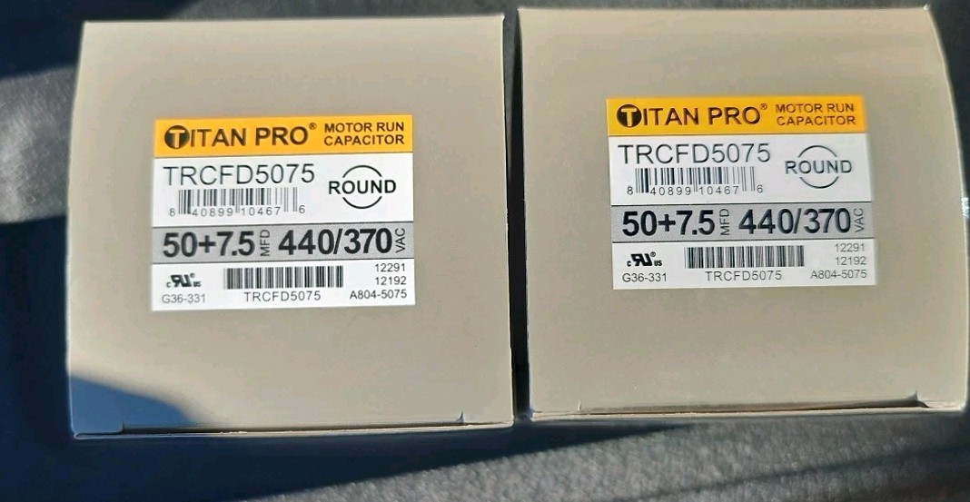 TRCFD5075 Titan Pro Motor Run Round Capacitor 50+7.5 MFD x 370/440 VAC Lot Of 2