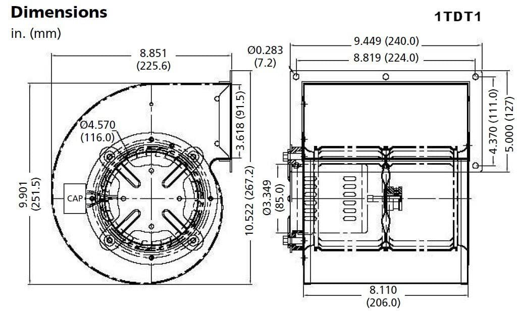 Dayton Model 1TDT1 Blower 458 CFM 1530 RPM 230V 60/50hz 5C507