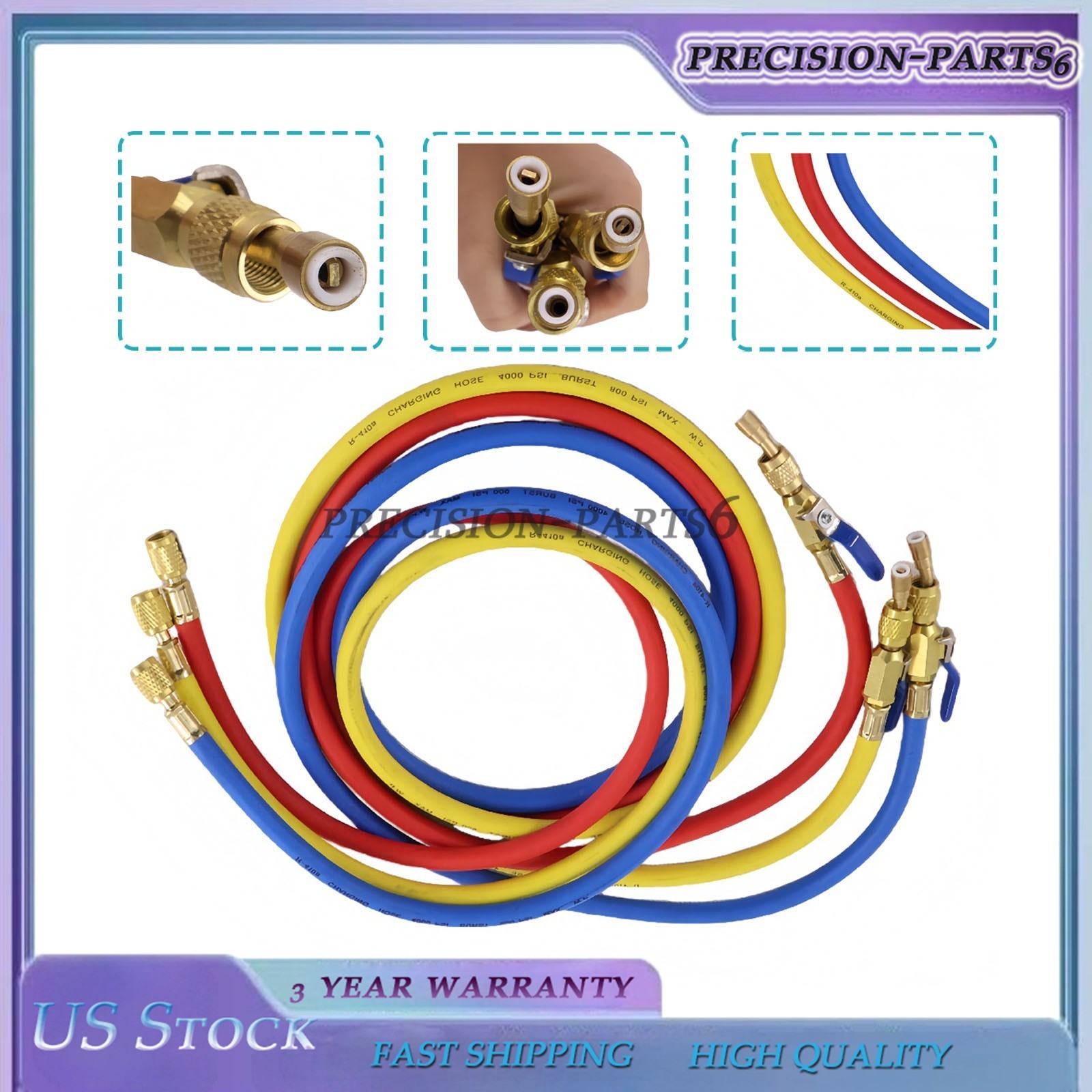 3X 29986 Plus II 1/4″ Hose with Compact Ball Valve End Refrigerant Charging Hose