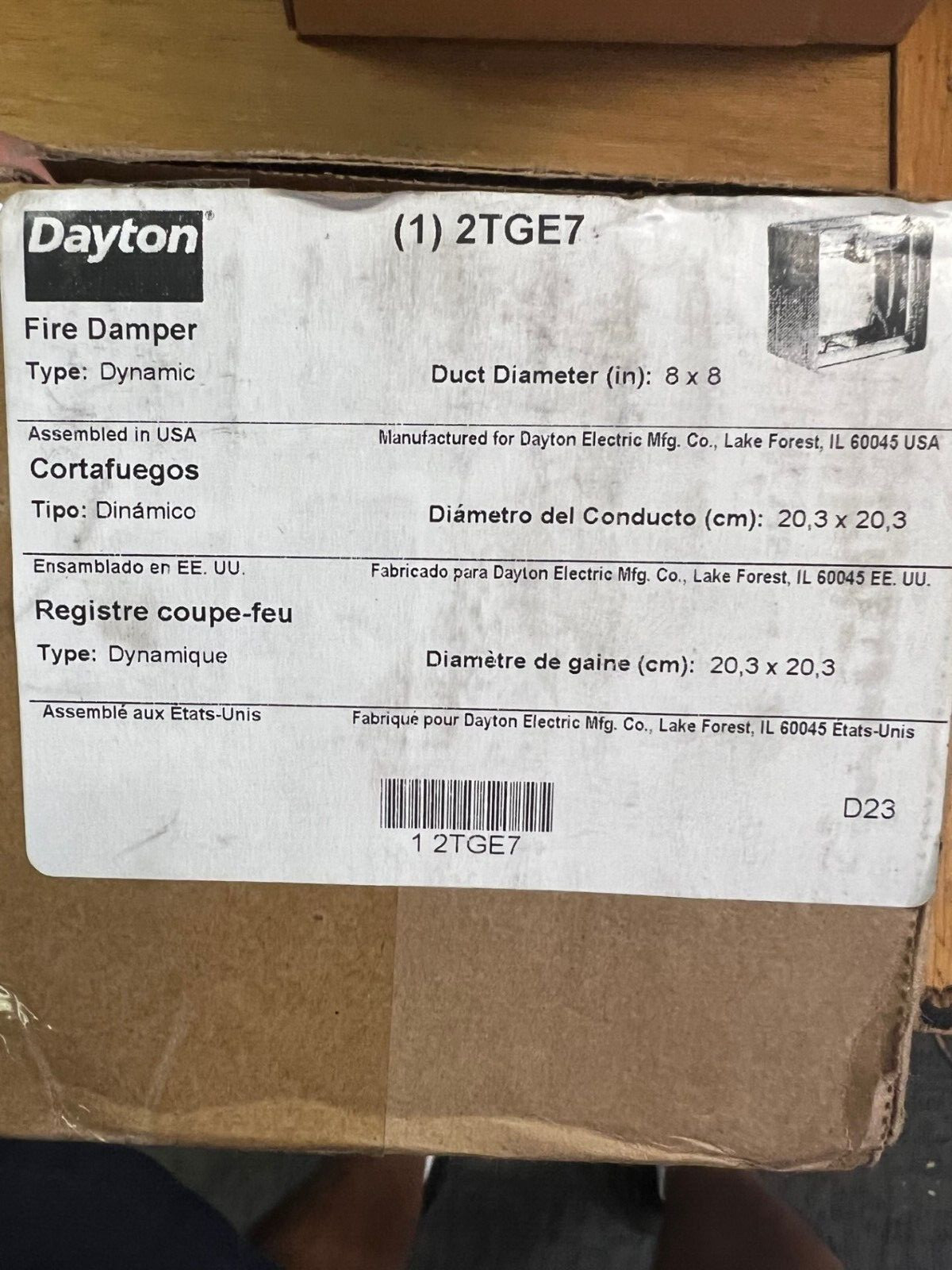 Dayton Square Fire Damper, 7-3/4 in. W, 165 Deg F – 2TGE7