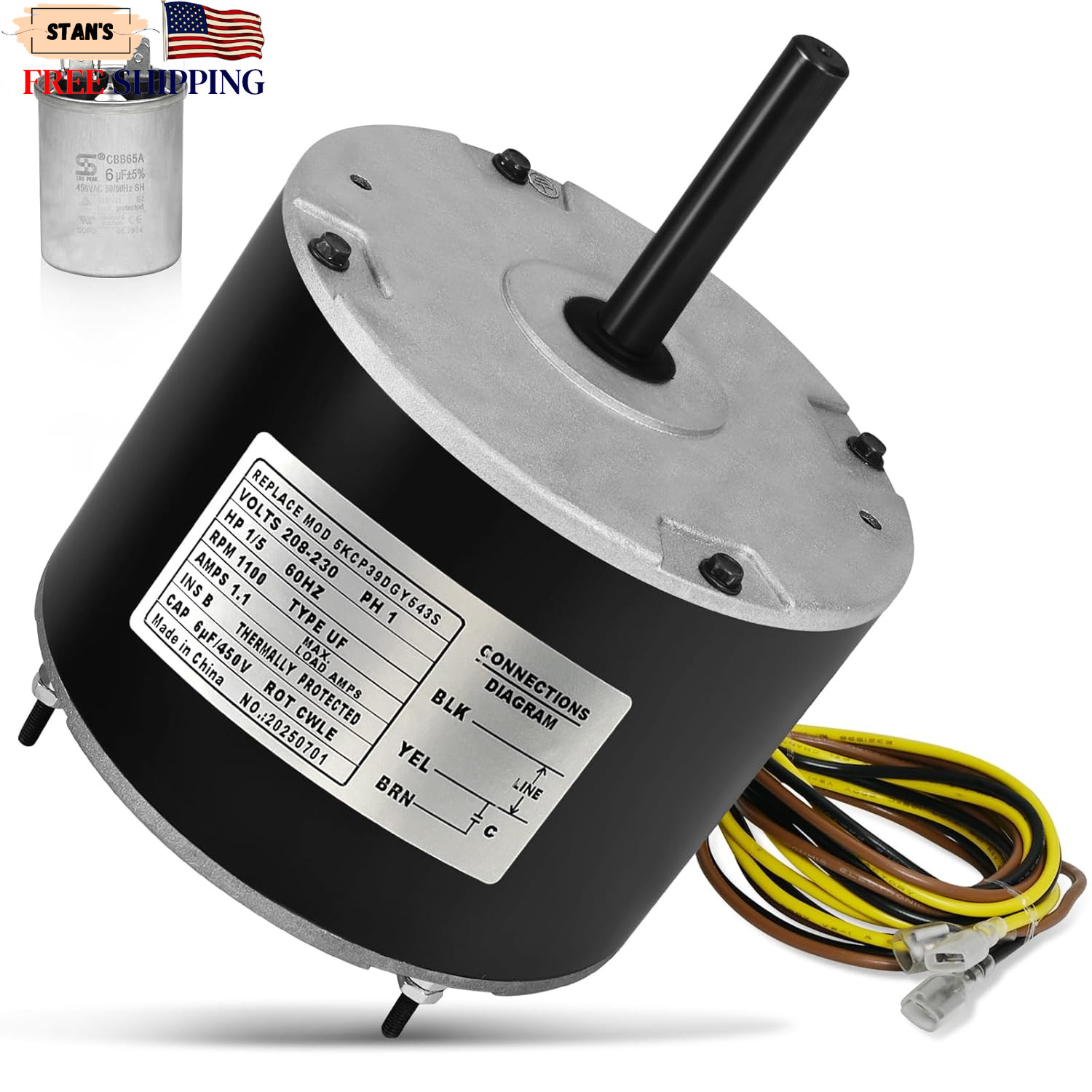 5KCP39DGY543S Condenser Fan Motor Replacement 1/5HP 1100RPM 208-230V NEW USA