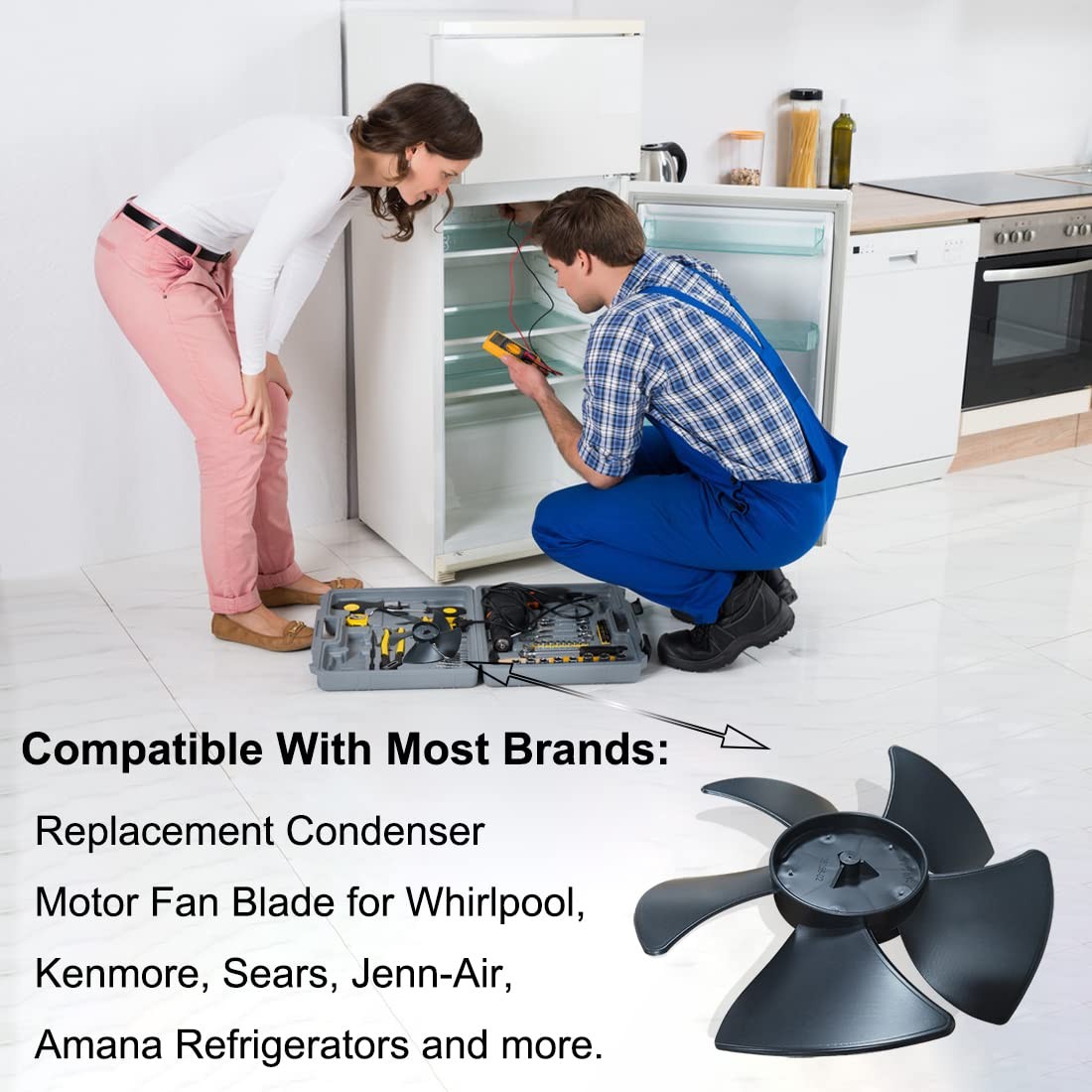 W10156818 Refrigerator Condenser Motor Fan Blade for Whirlpool Kenmore Black