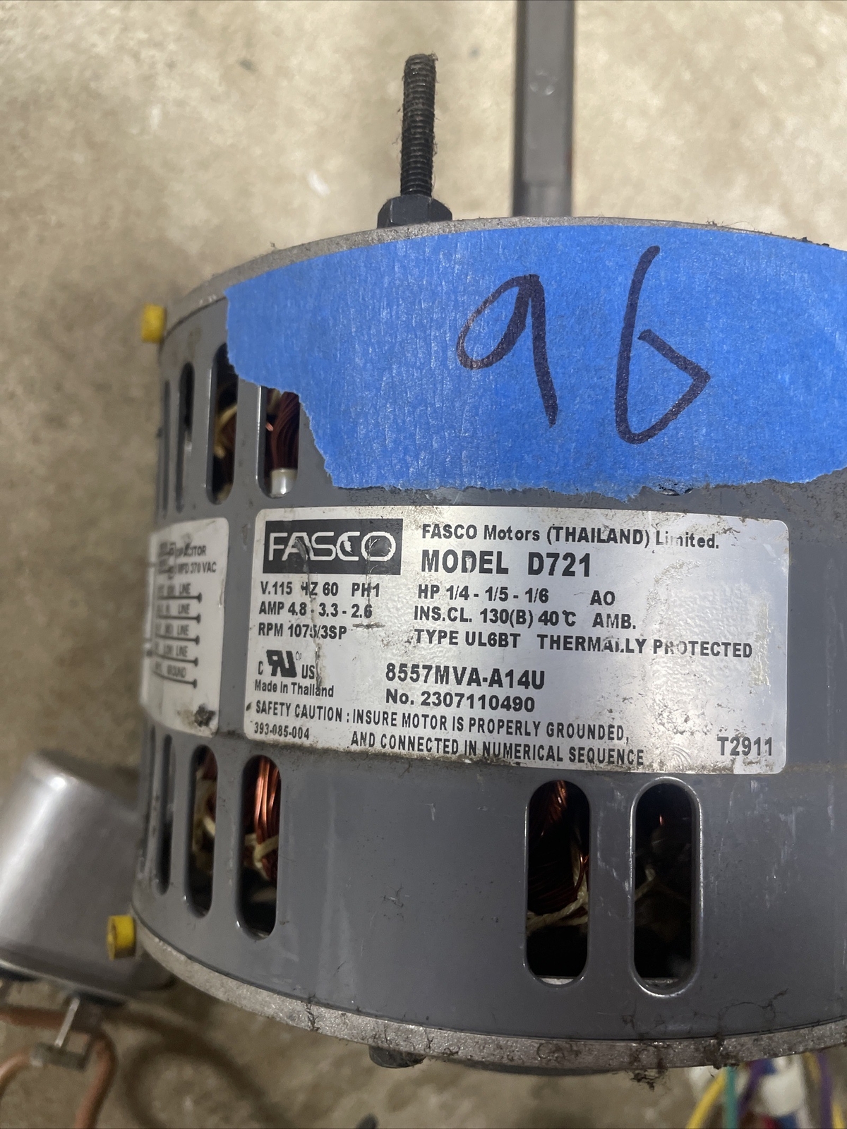 FASCO D721 Direct Drive Blower Motor: 3SP, Open Air-Over, 1/4,1/5,1/6 HP , 115 V