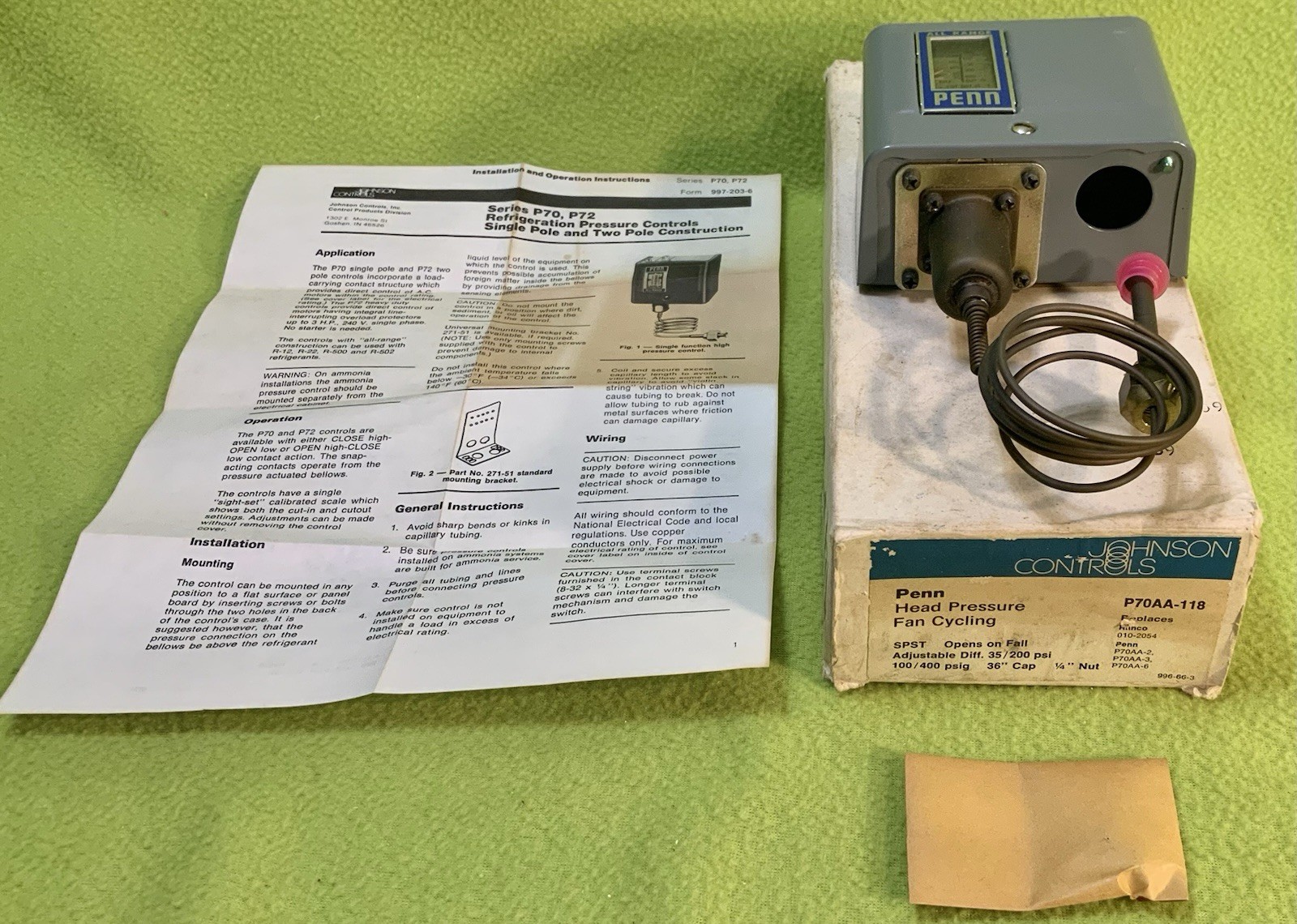 Johnson Controls P70AA-118 Head Pressure Fan Cycling Control NOS
