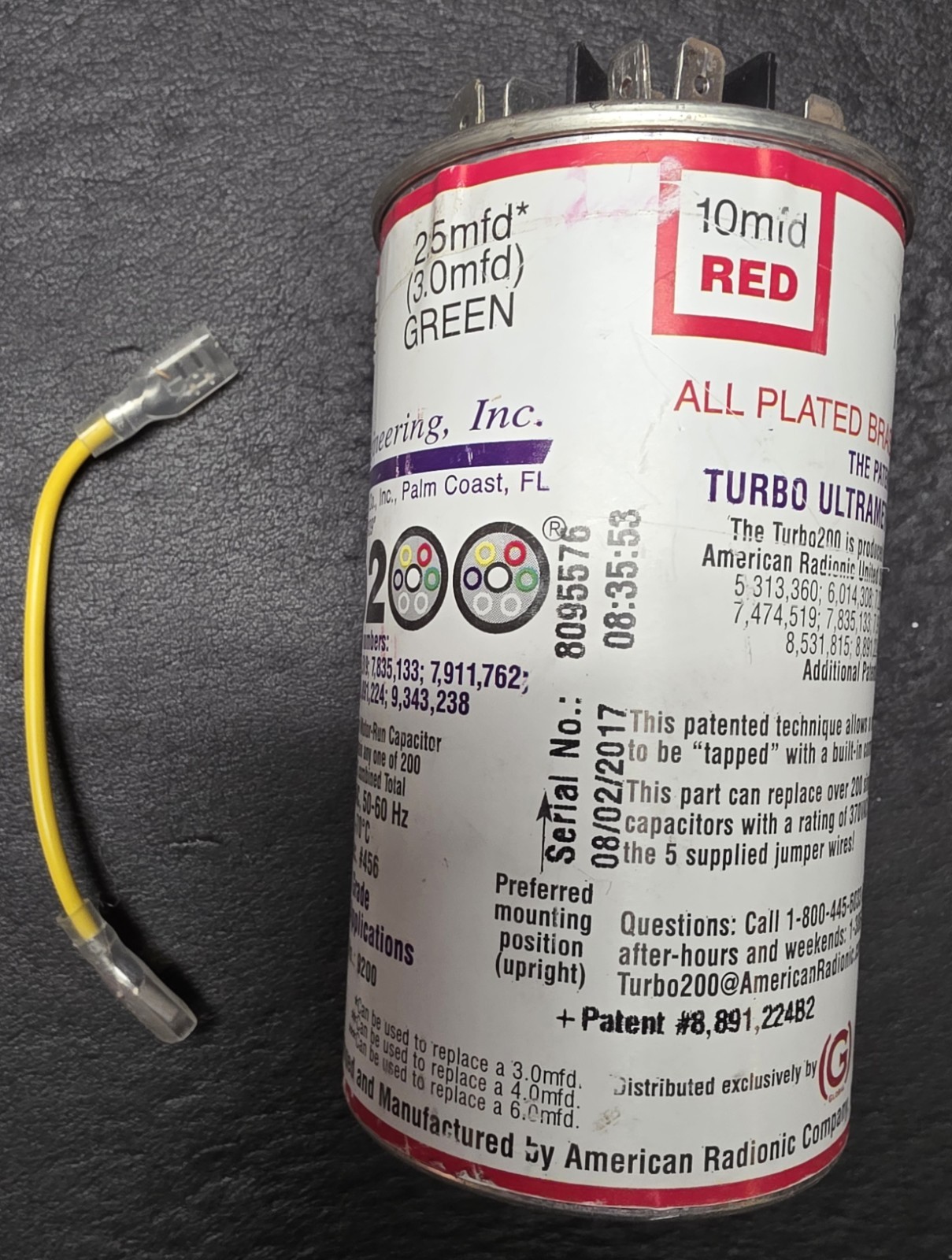 Turbo200 UNIVERSAL MOTOR – RUN CAPACITOR AMRAD W/ 1 Jumper Tested.