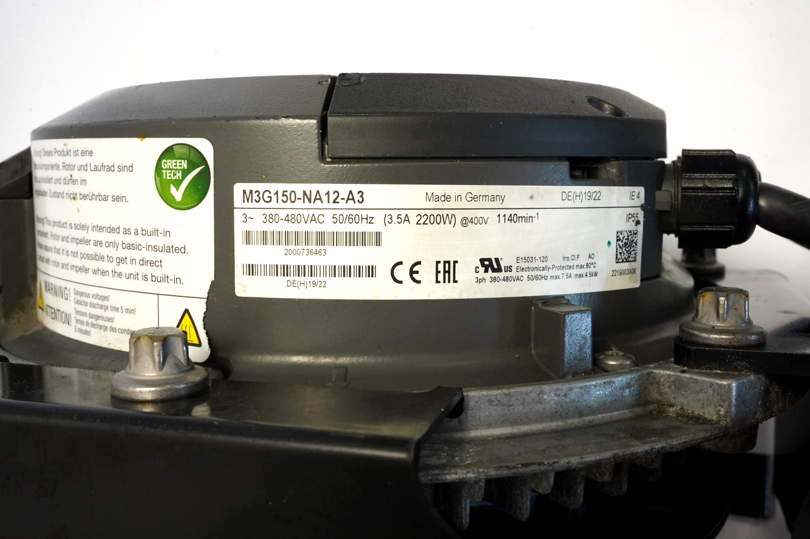 Ebmpapst M3G150-NA12-A3 fan motor 3 phase 380-480V 2200W