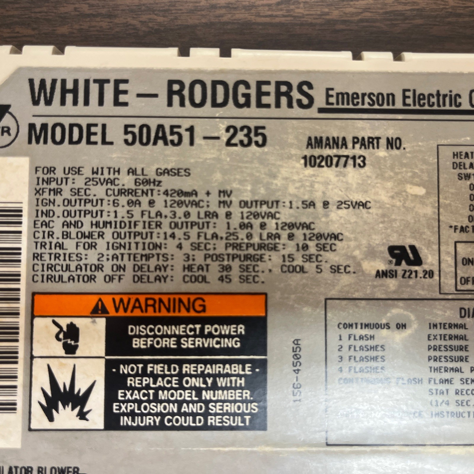 50A51-235 OEM Furnace Control Circuit Board White Rodgers Model