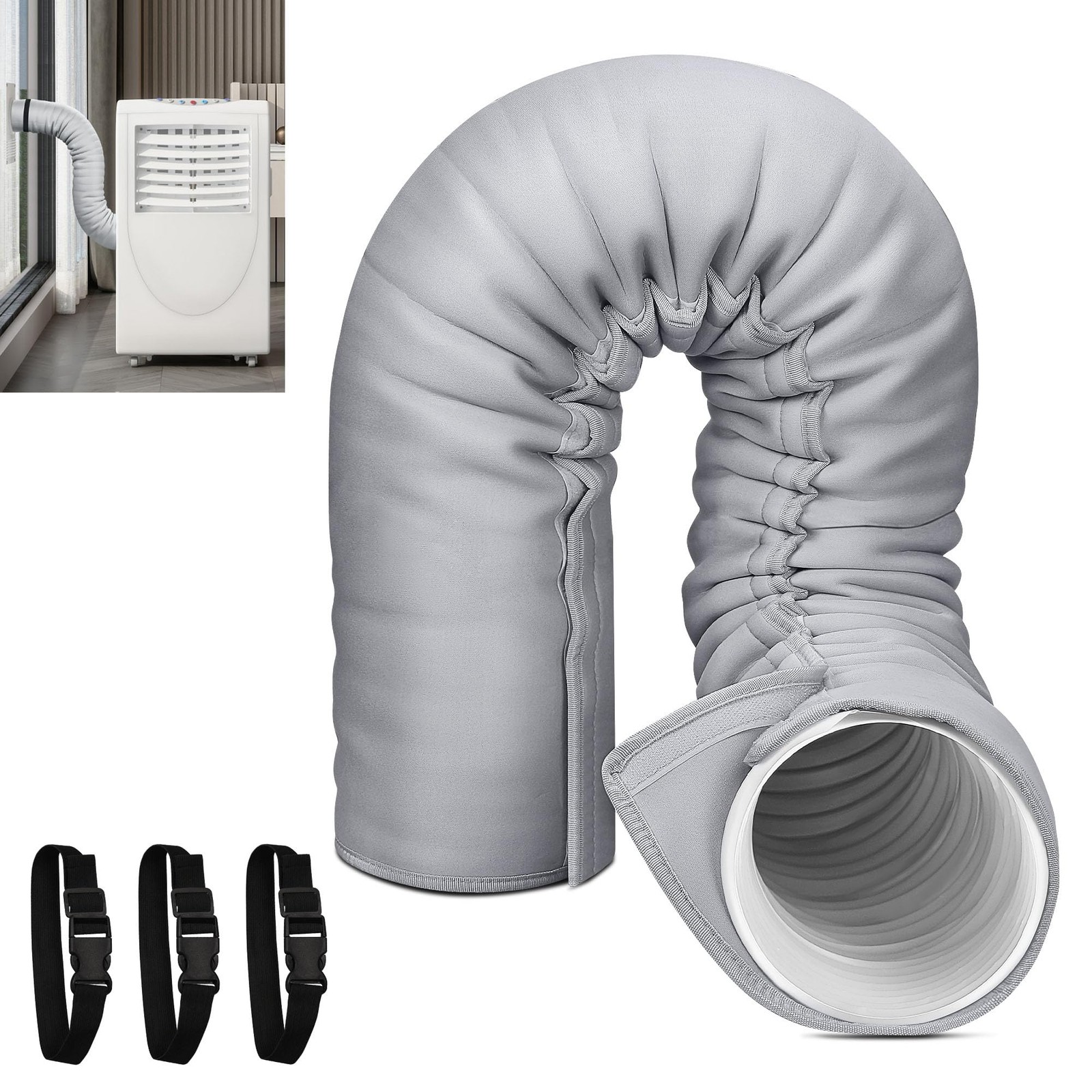 Portable AC Hose Insulation Sleeve, Air 1 Pack, Light Gray