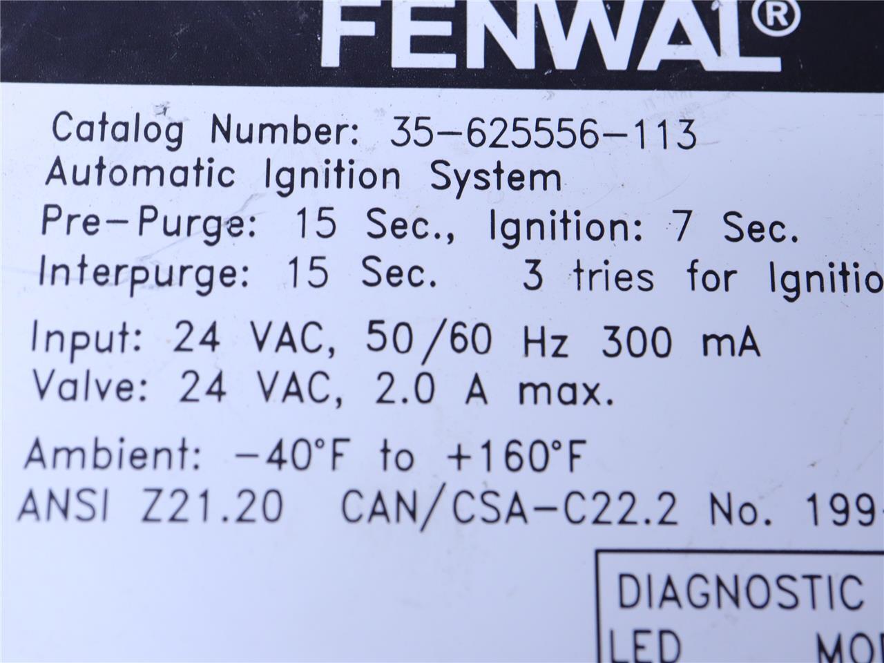 FENWAL 35-625556-113 Automatic Ignition Control Module System