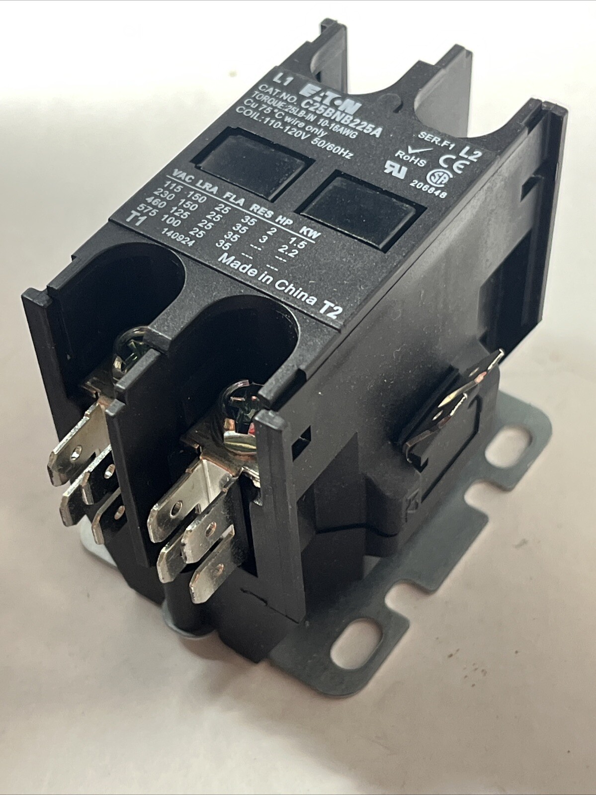 C25BNB225A Eaton / Cutler Hammer Contactor – 25 Amp / 2 Pole, 110/120V Coil, New
