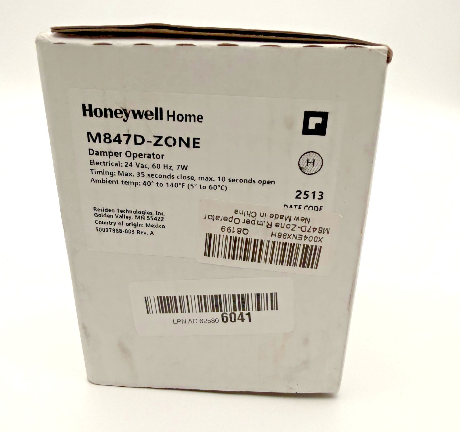 Honeywell M847D-ZONE OEM Replacement Motor for ARD and ZD Zone Dampers, 24V /U
