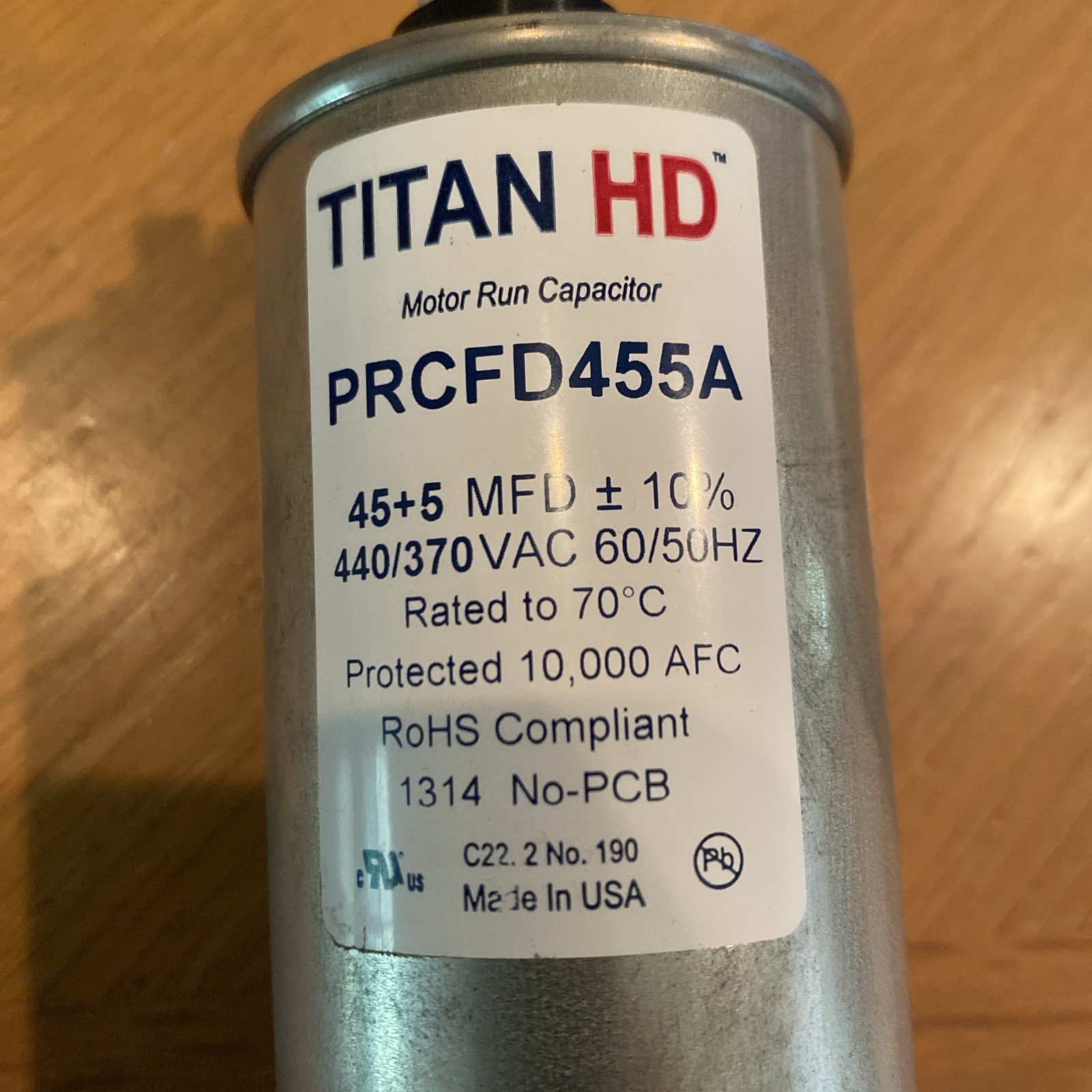 Titan HD 45 Plus 5 MFD, 440-Volt/370-Volt Dual Voltage PRCFD455A Capacitor