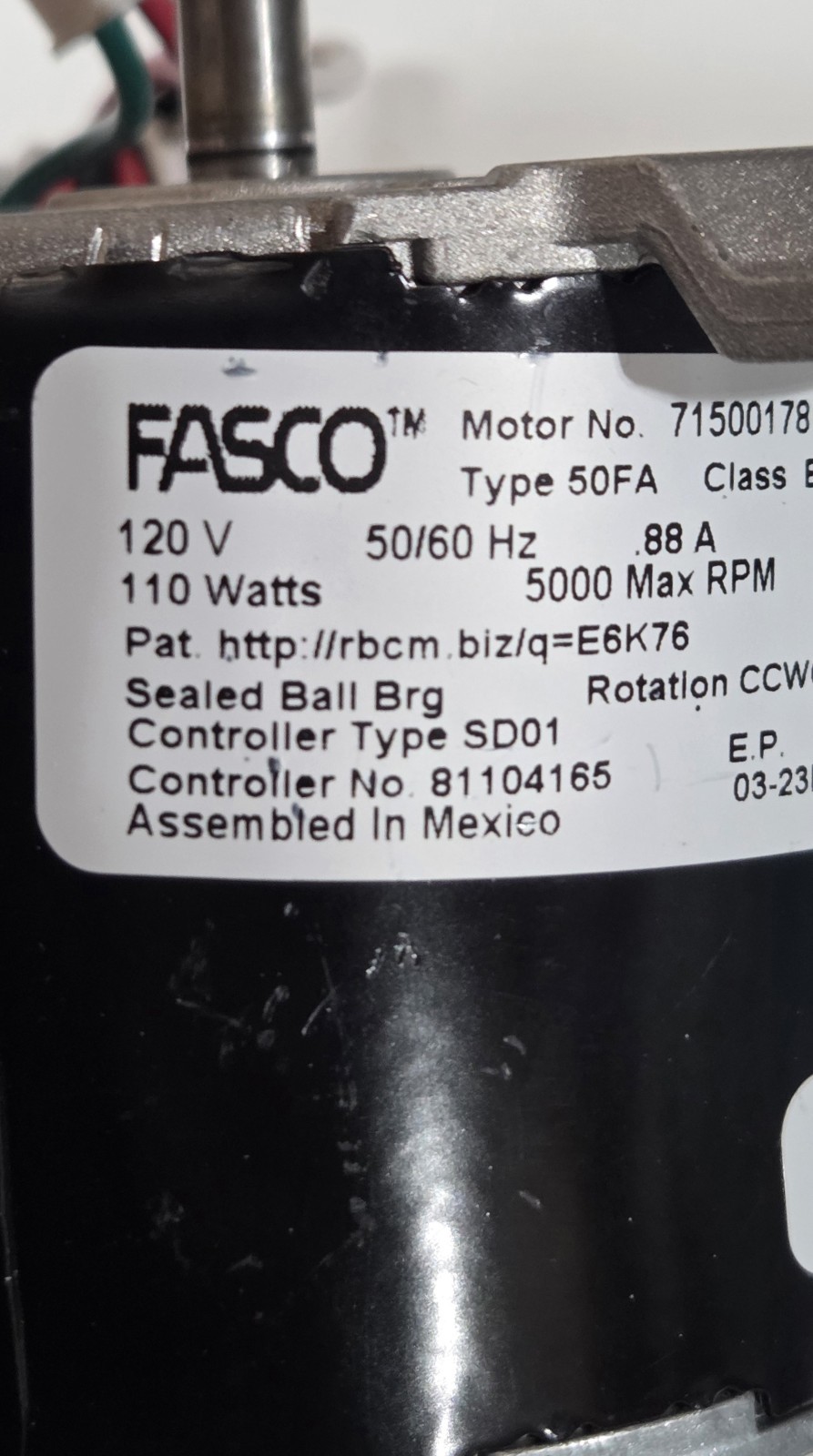 240793-762 HR46GH003 HC24CN117 81104165 715000178 Motor Only of Inducer Assembly