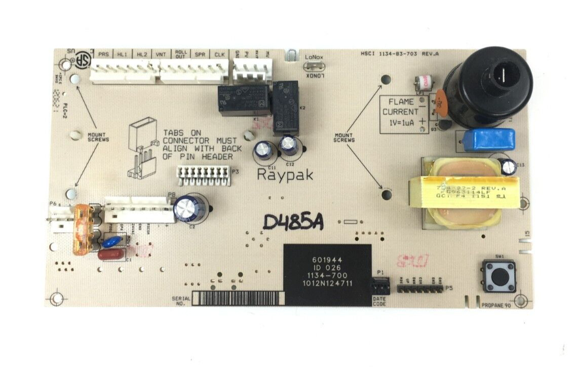 Raypak 601944 Pool/Spa Heater PCB Control Circuit Board 1134-700 refurbish D485A