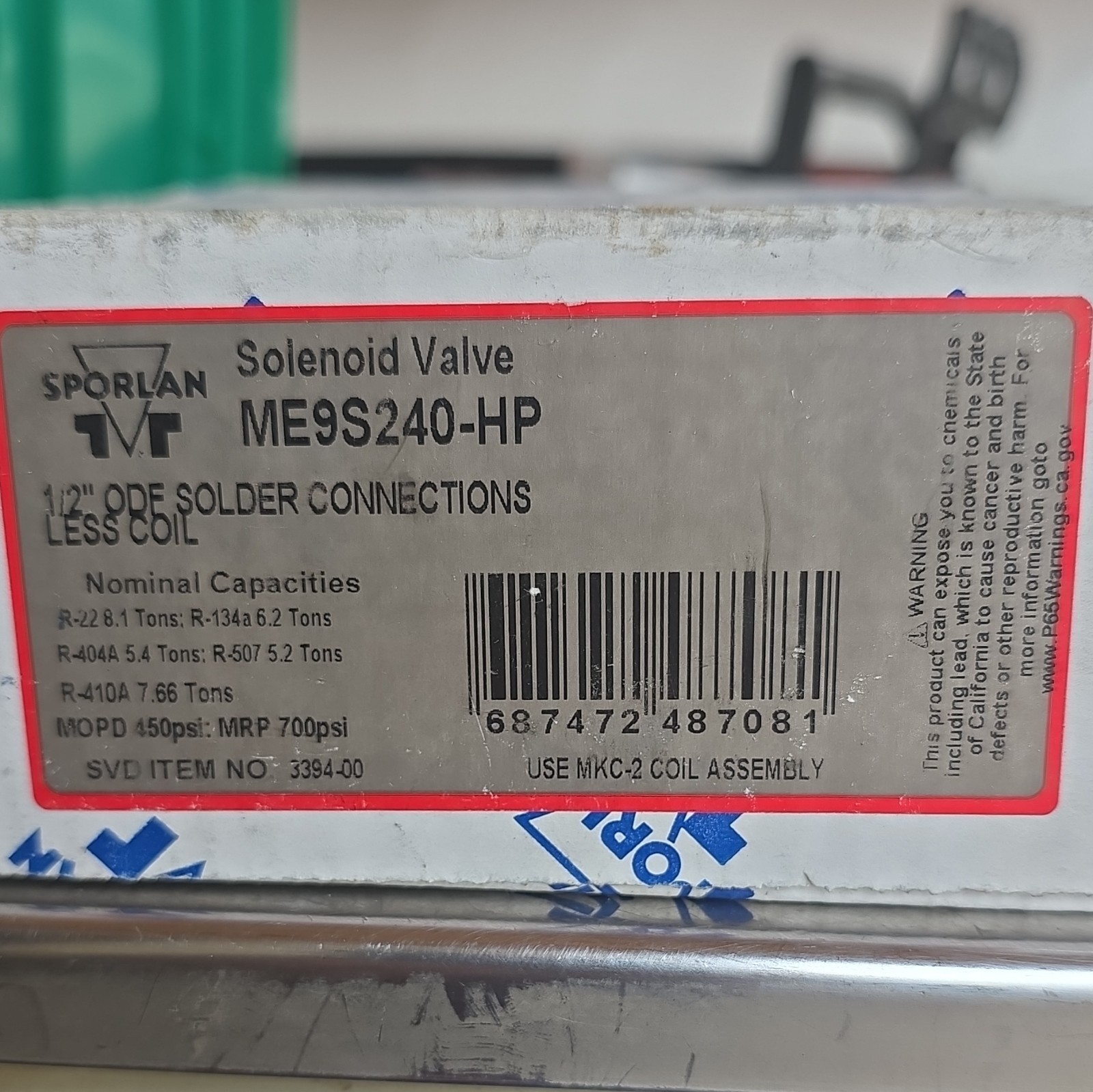 Sporlan Solenoid Valve ME9S240-HP 1/2 in ODF Solder Connection Less Coil