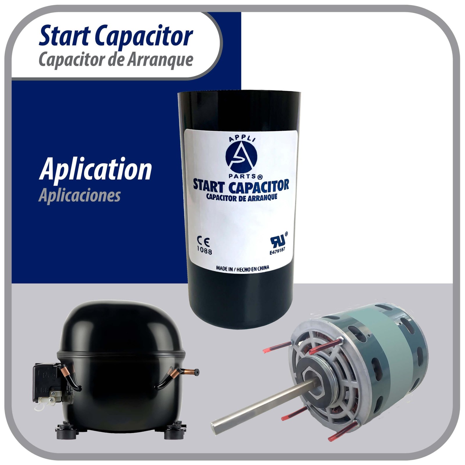 Appli Parts motor start capacitor 340-408 Mfd (microfarads) uF 110-125 VAC unive