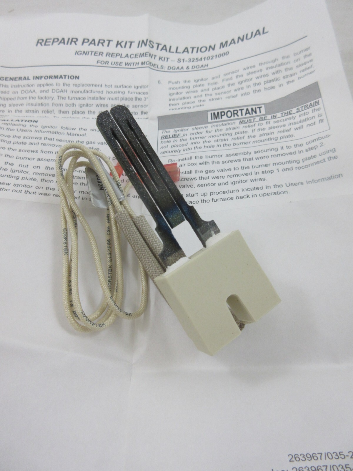 325 41021 000 YORK COLEMAN EVCON MOBILE HOME HOT SURFACE IGNITOR COORSTEK 201N
