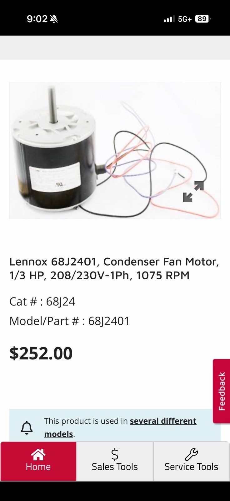 Lennox 68J24 Condenser Fan Motor 1/3hp 208-230V 1PH 60Hz 1075 RPM