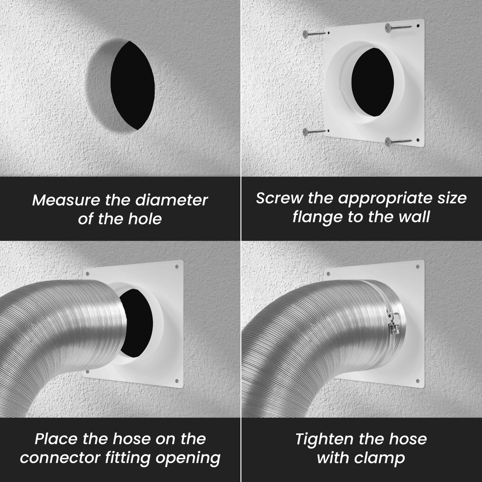 Repa Market 4 Inch Duct Connector Flange – Plastic Round Male 4 Inch, White