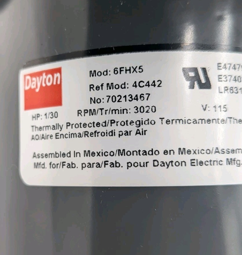 Dayton 6FHX5 OEM Blower, 3-3/4″ Wheel, 1/30 HP, Replaces 4C442