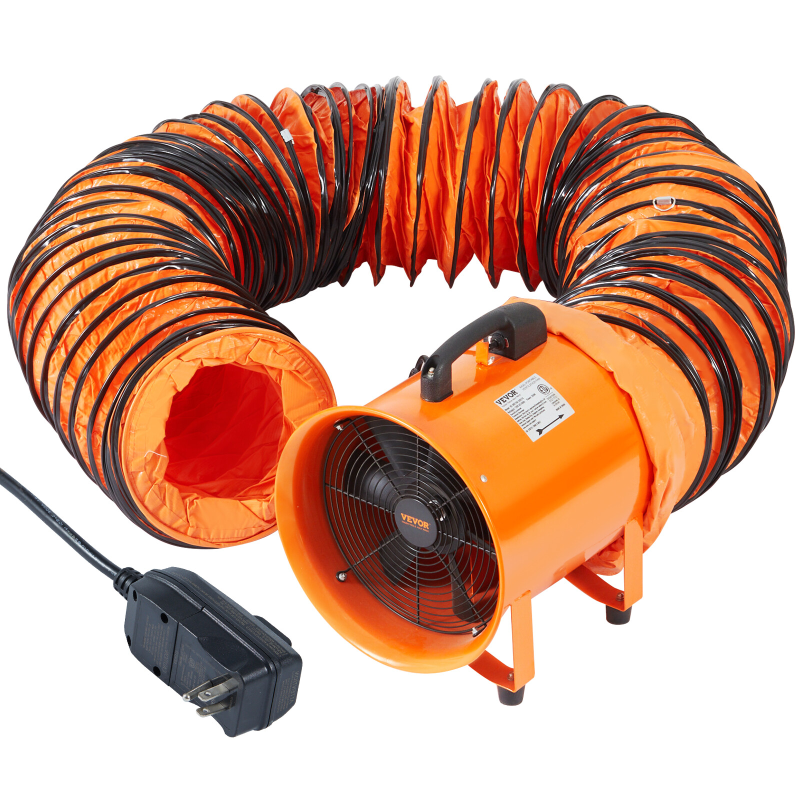 VEVOR 12″ Extractor Fan Blower 2 Speed 2894CFM Axial Exhaust Fan 10m Duct hose